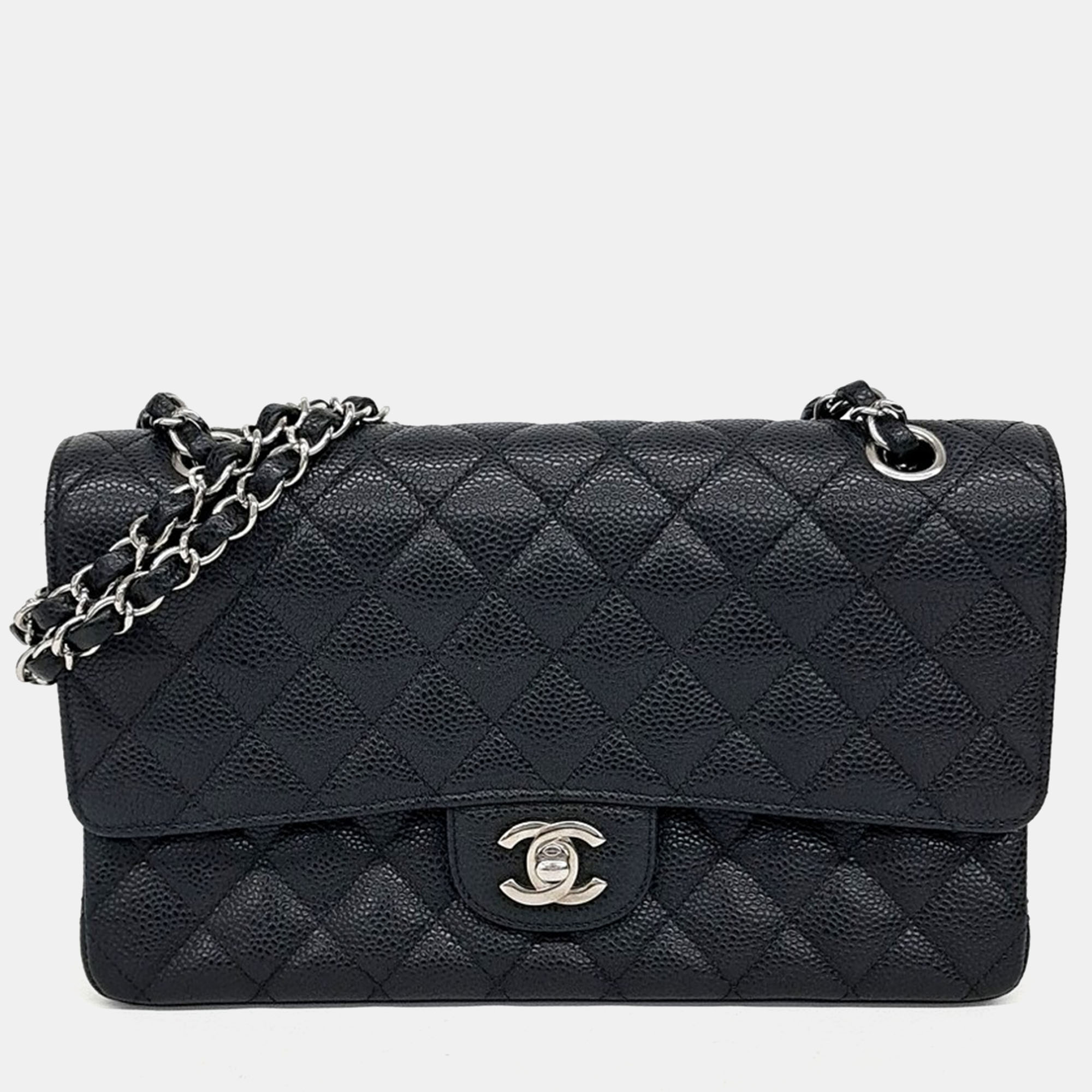 

Chanel Black Leather Caviar Classic Medium bag