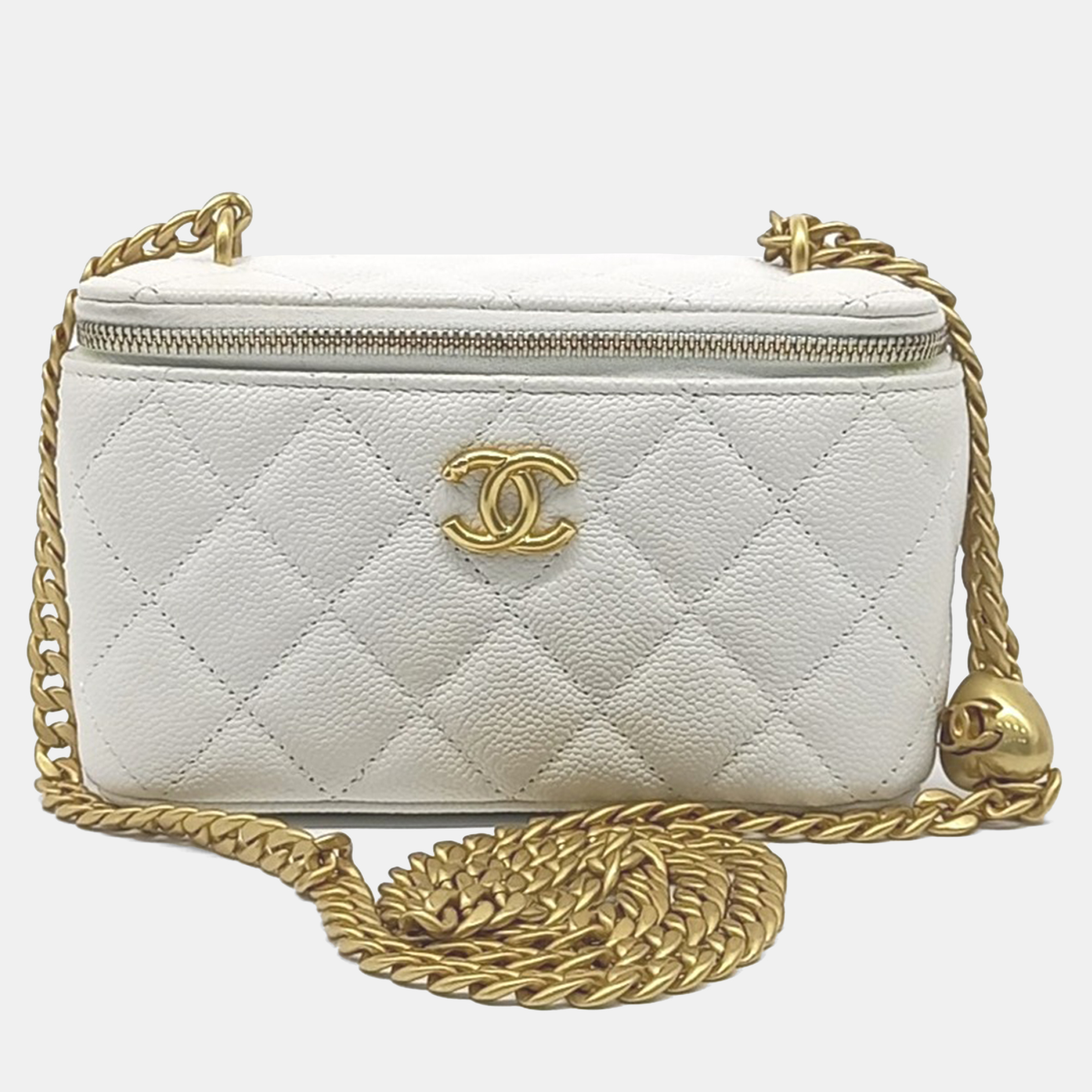 

Chanel White Leather Caviar Small Vanity Crossbody Bag