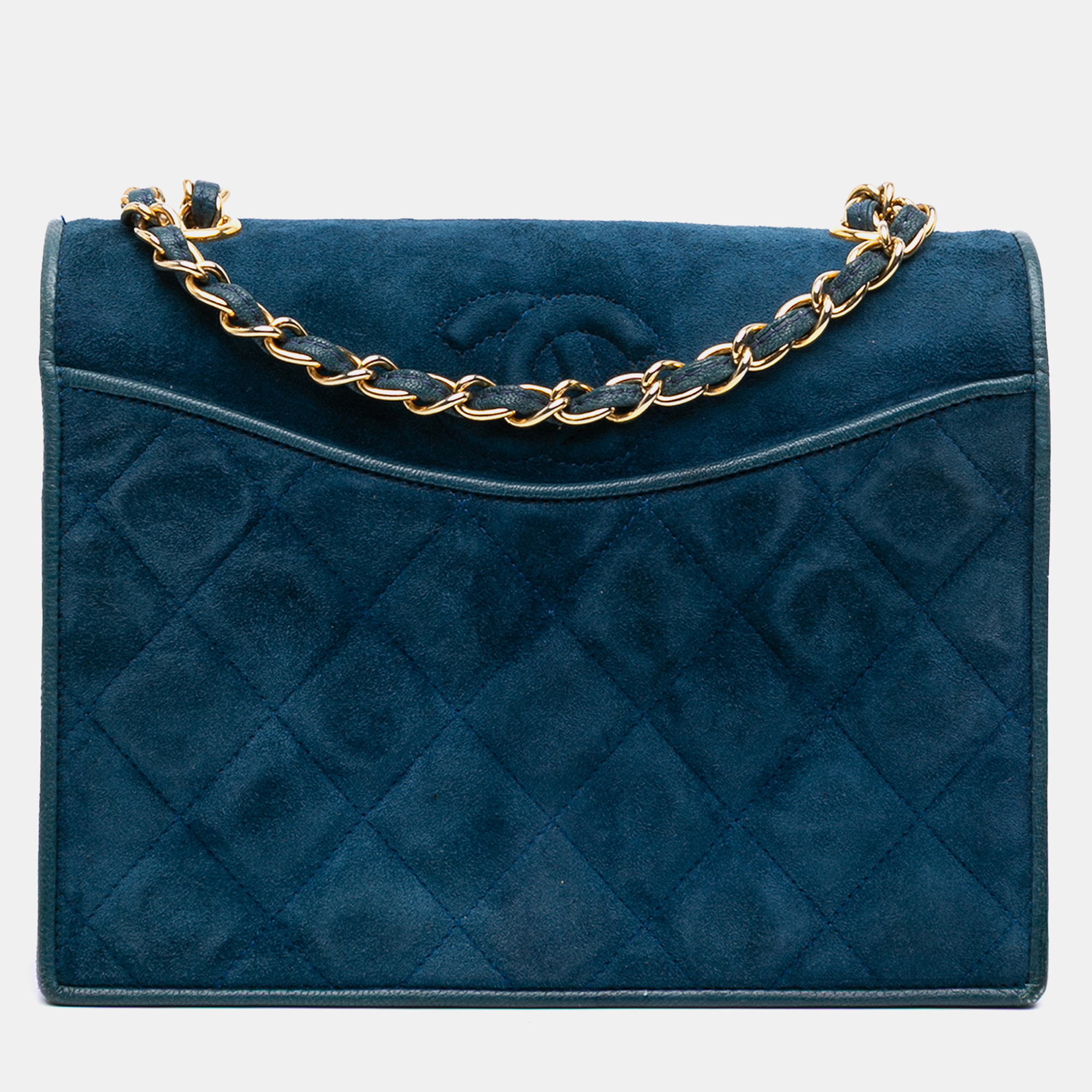 

Chanel Blue Small CC Quilted Suede Chain Crossbody