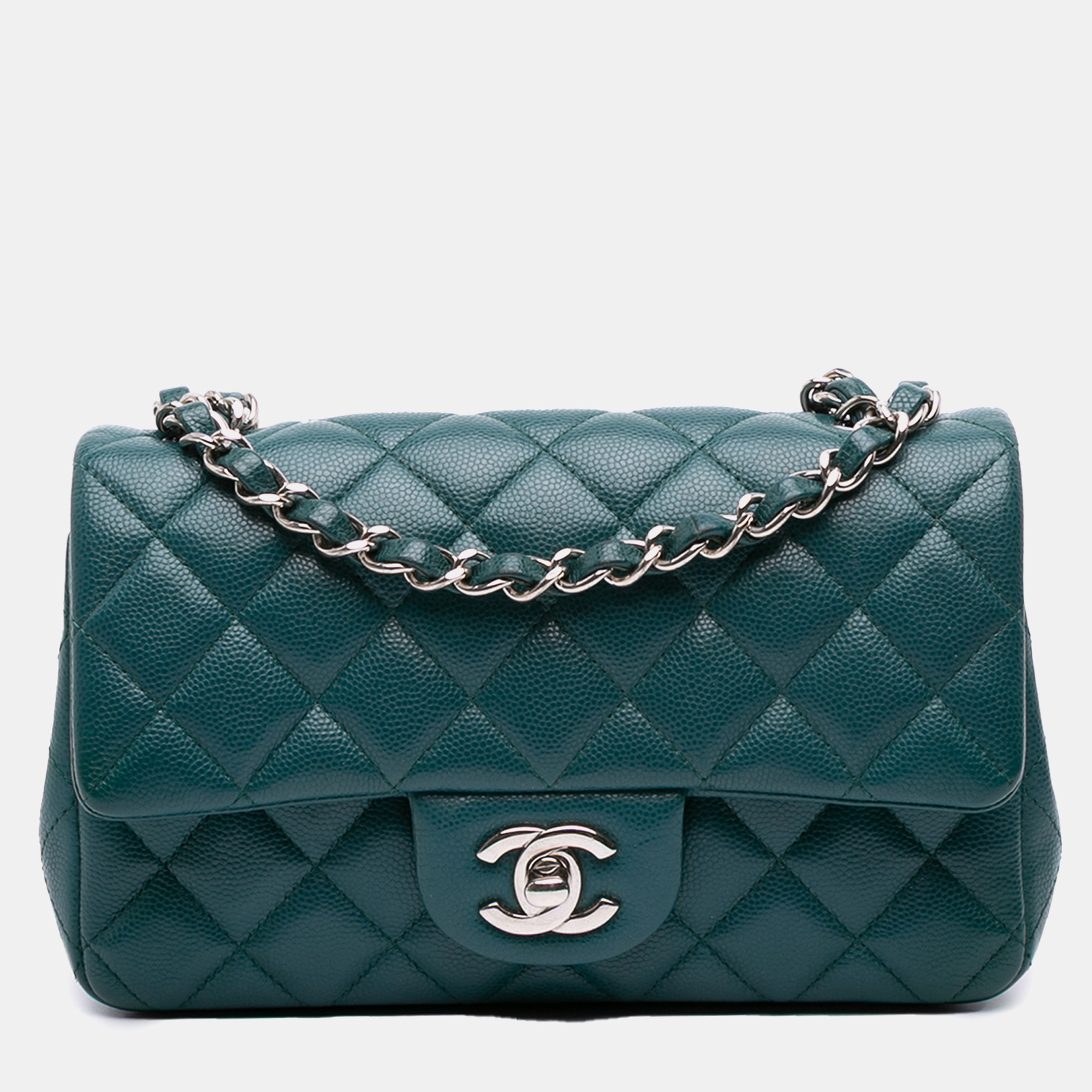 Pre-owned Chanel Blue Mini Rectangular Classic Caviar Single Flap