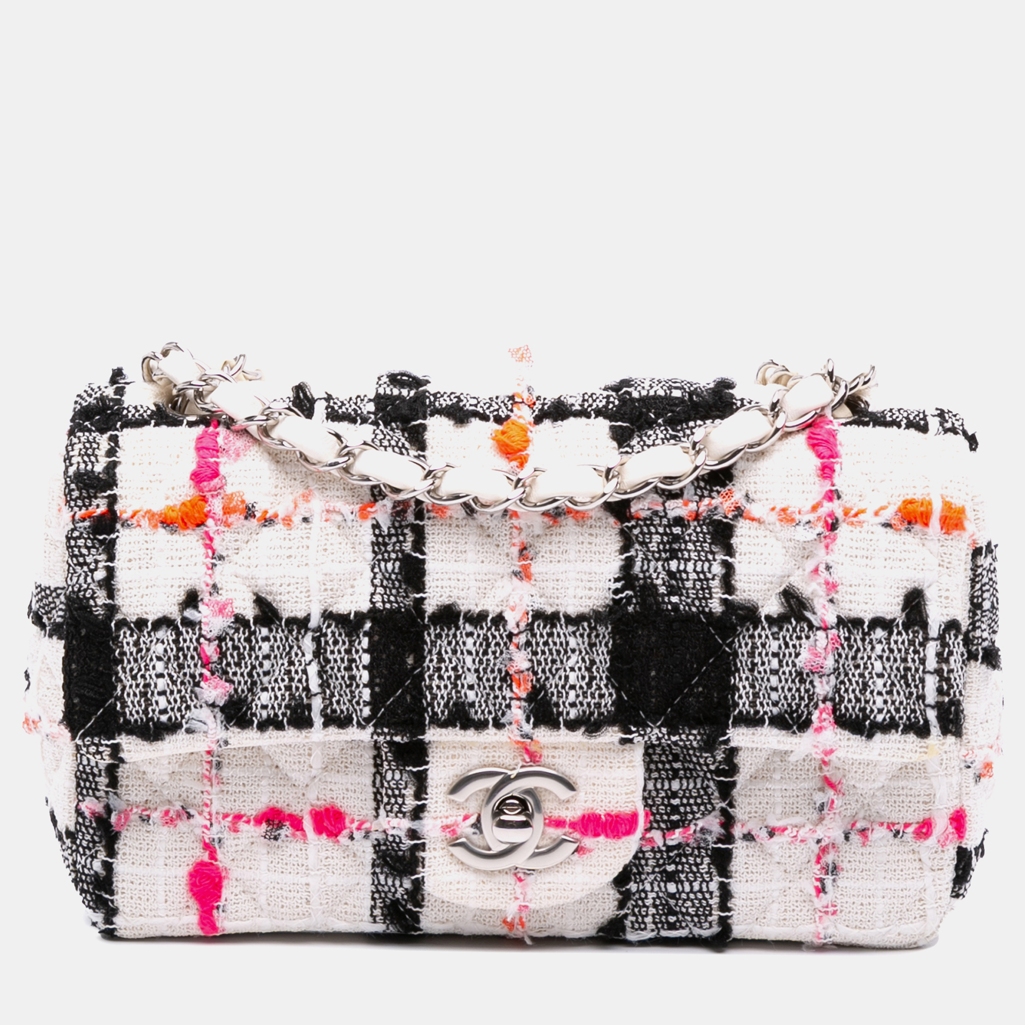 

Chanel Black White Mini Rectangular Classic Tweed Single Flap
