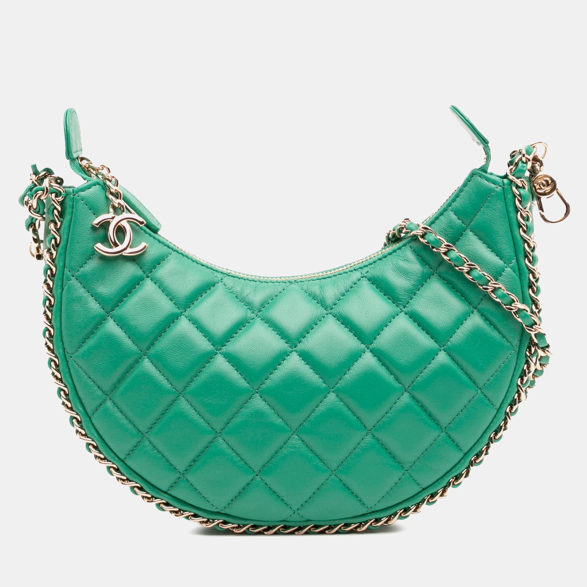 

Chanel Green Small Quilted Lambskin Chain Around Hook Hobo Bag