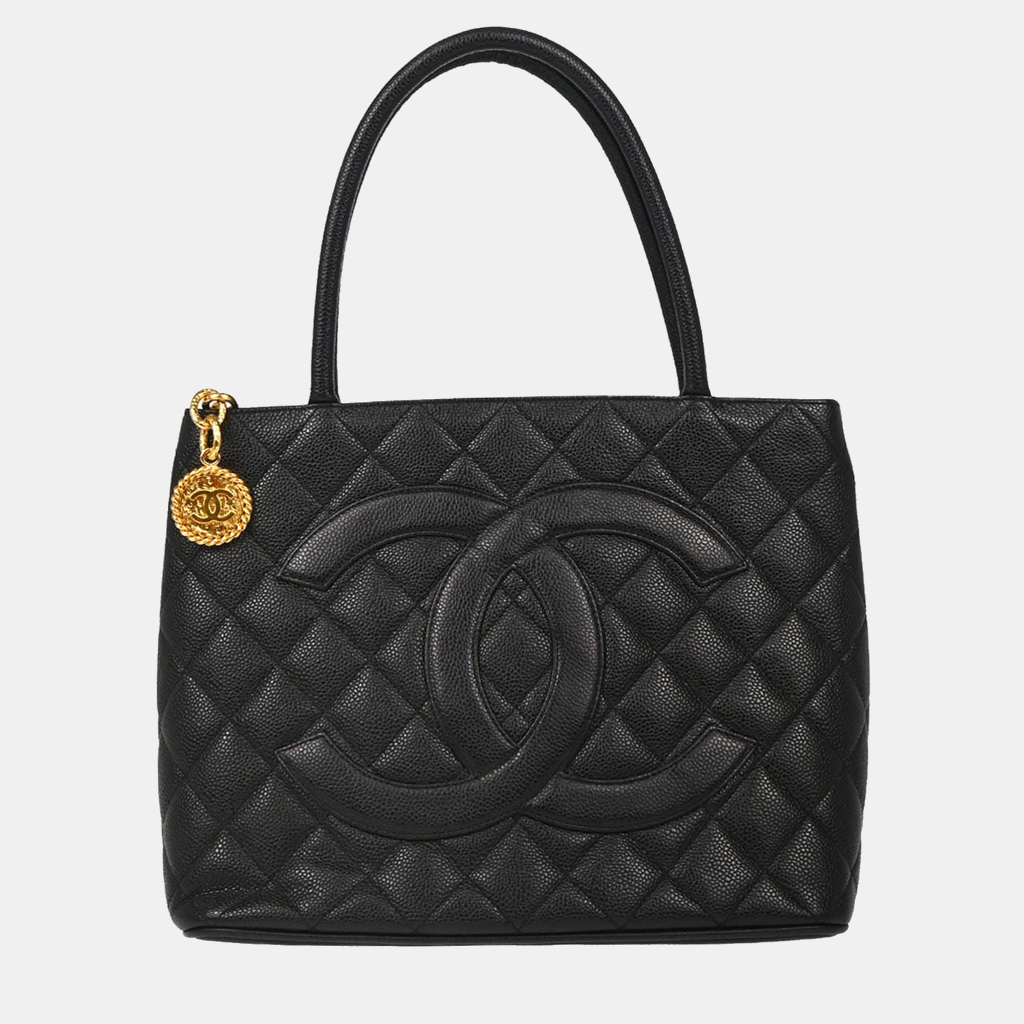 

Chanel Black Calfskin Medallion Tote Handbag