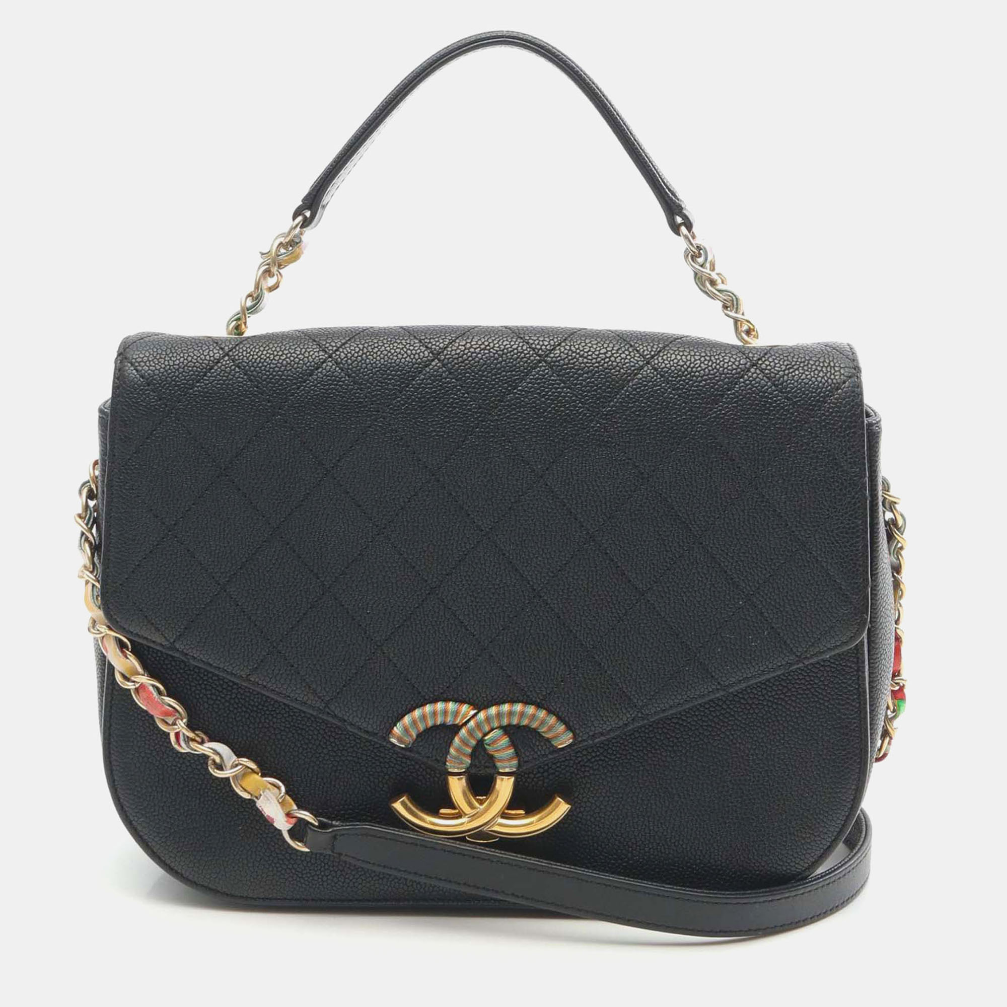 Pre-owned Chanel Black Medium Caviar Paris Cuba Thread Around Flap