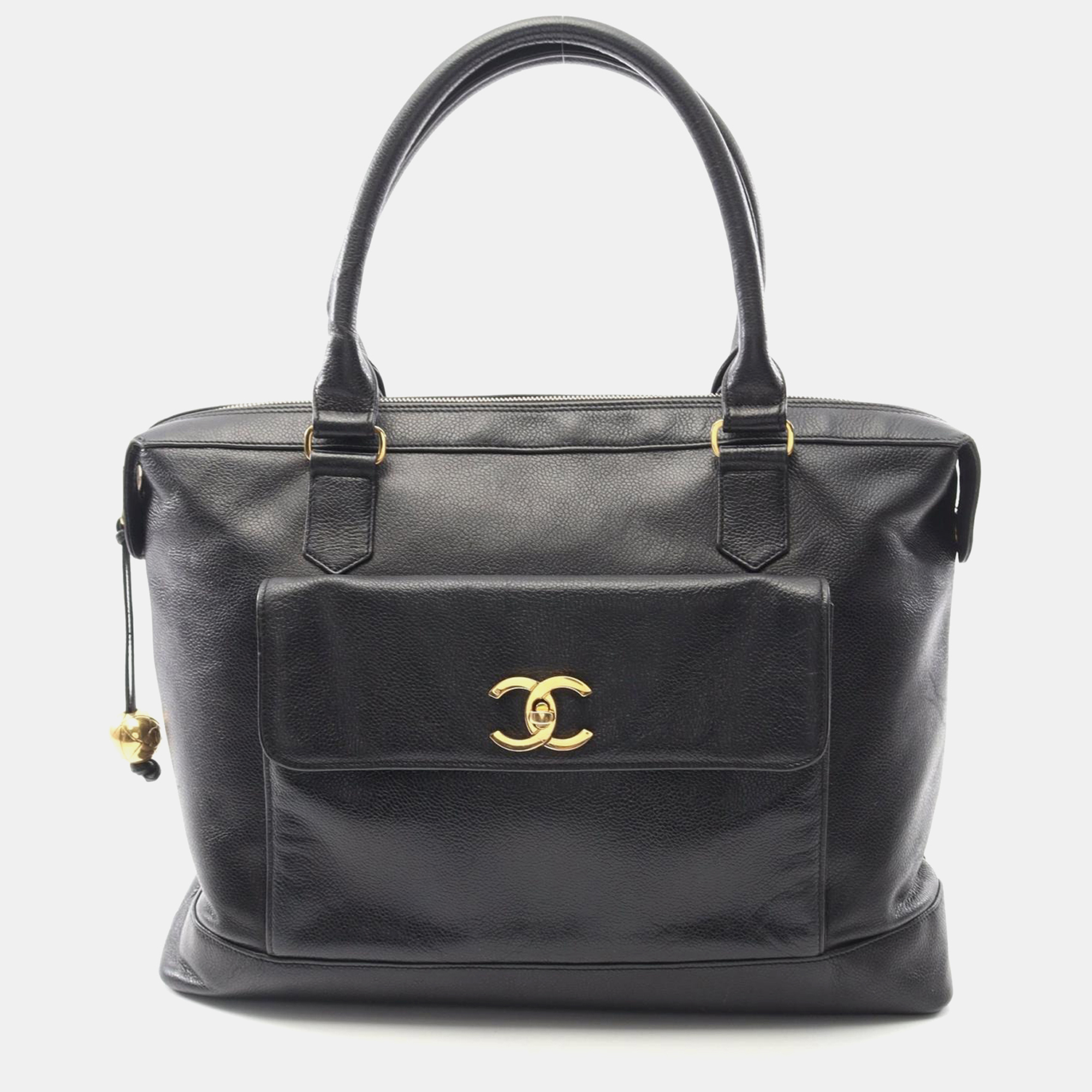 

Chanel Coco Mark Tote Hand Bag Leather Grained Calfskin Black Ghw Cc