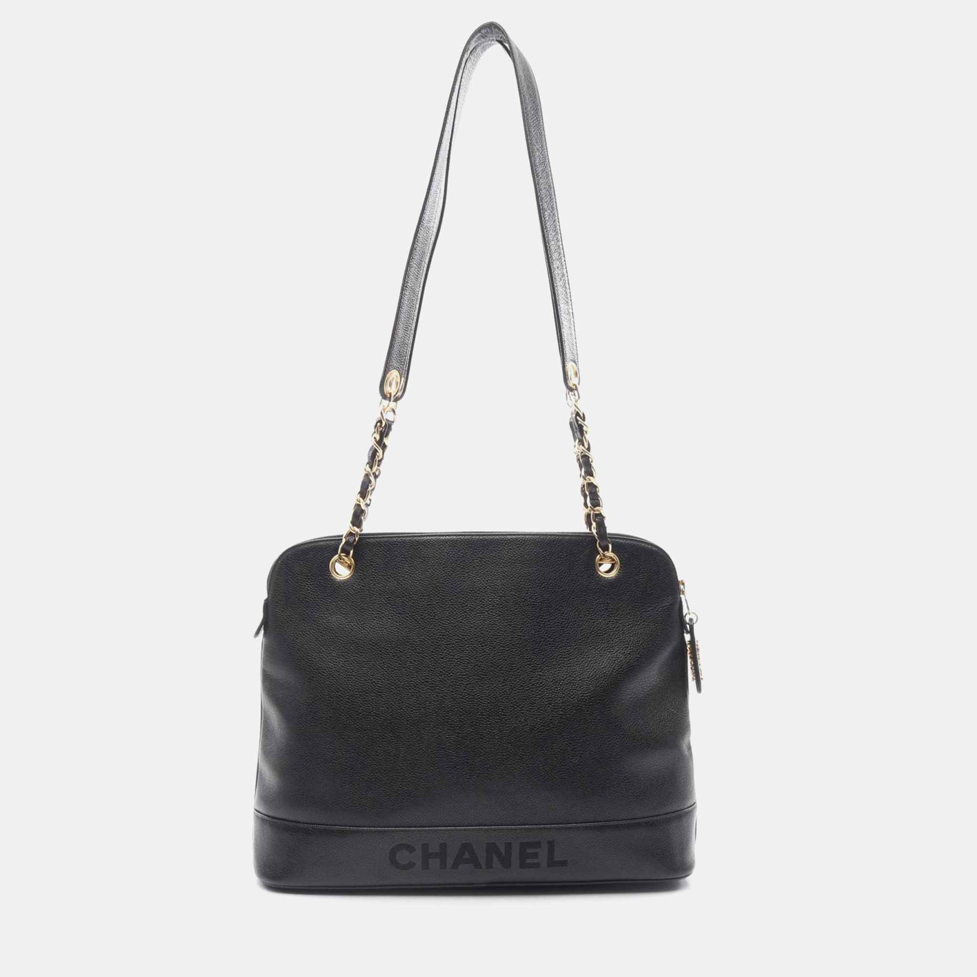 

Chanel Logo Chain Shoulder Tote Bag Calfskin Black Ghw