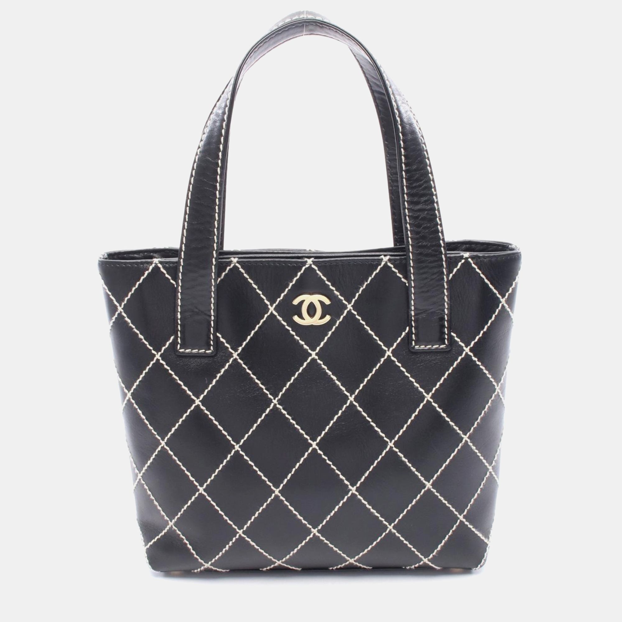 

Chanel Wild Stitch Hand Tote Bag Leather Black Ghw Cc Coco