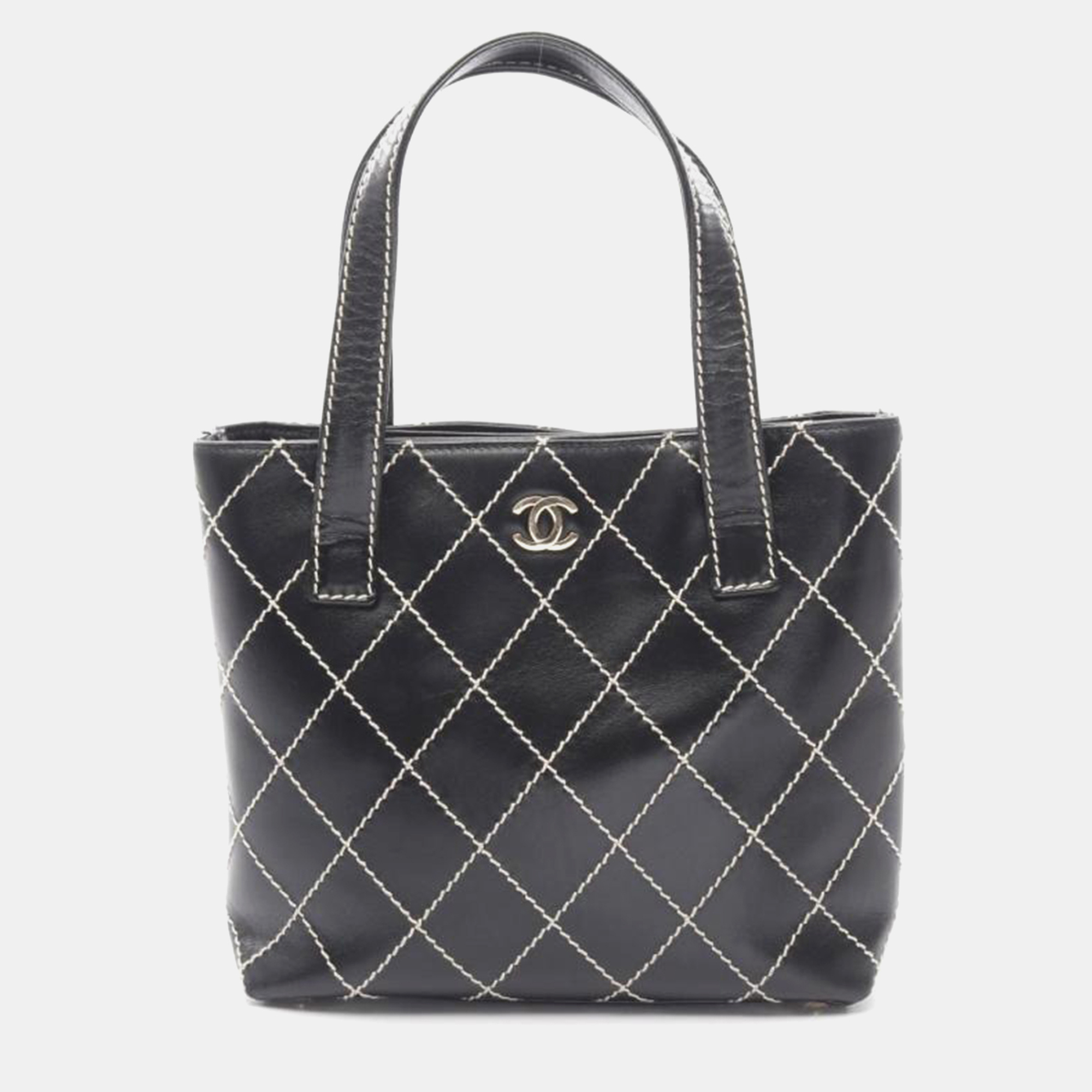 

Chanel Leather Wild Stitch Tote, Black