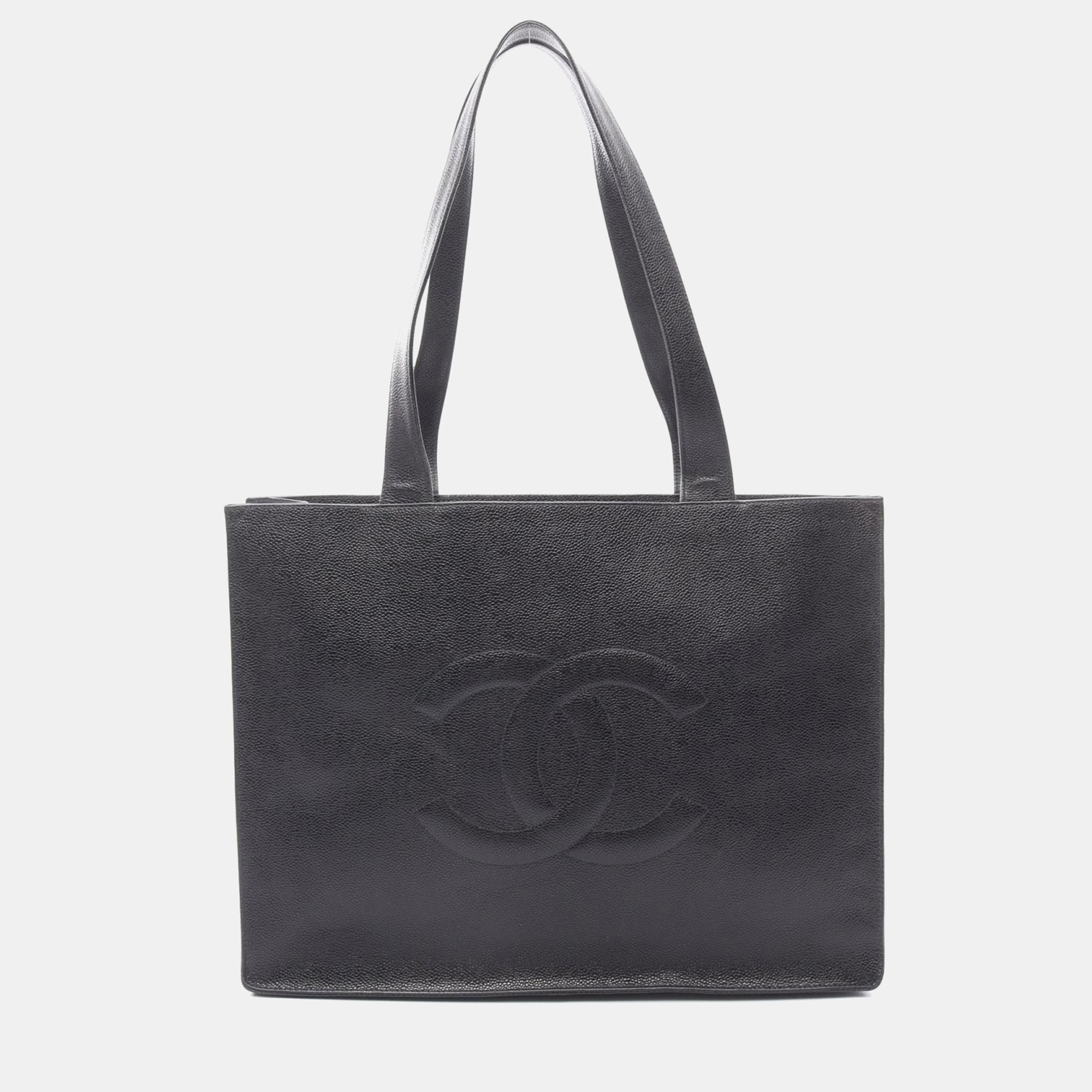 

Chanel Coco Mark Shoulder Tote Bag Leather Grained Calfskin Black Ghw
