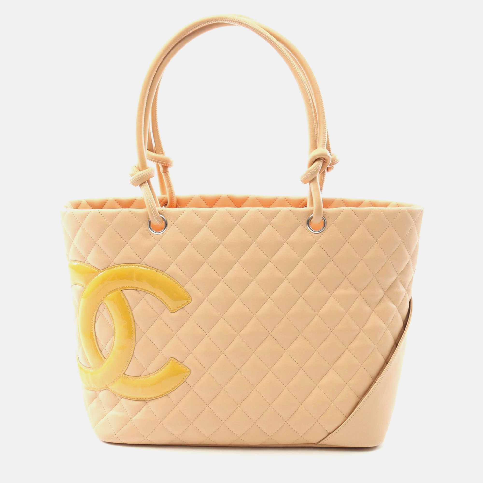 

Chanel Cambon Line Large Hand Tote Bag Patent Leather Beige Shw Cc