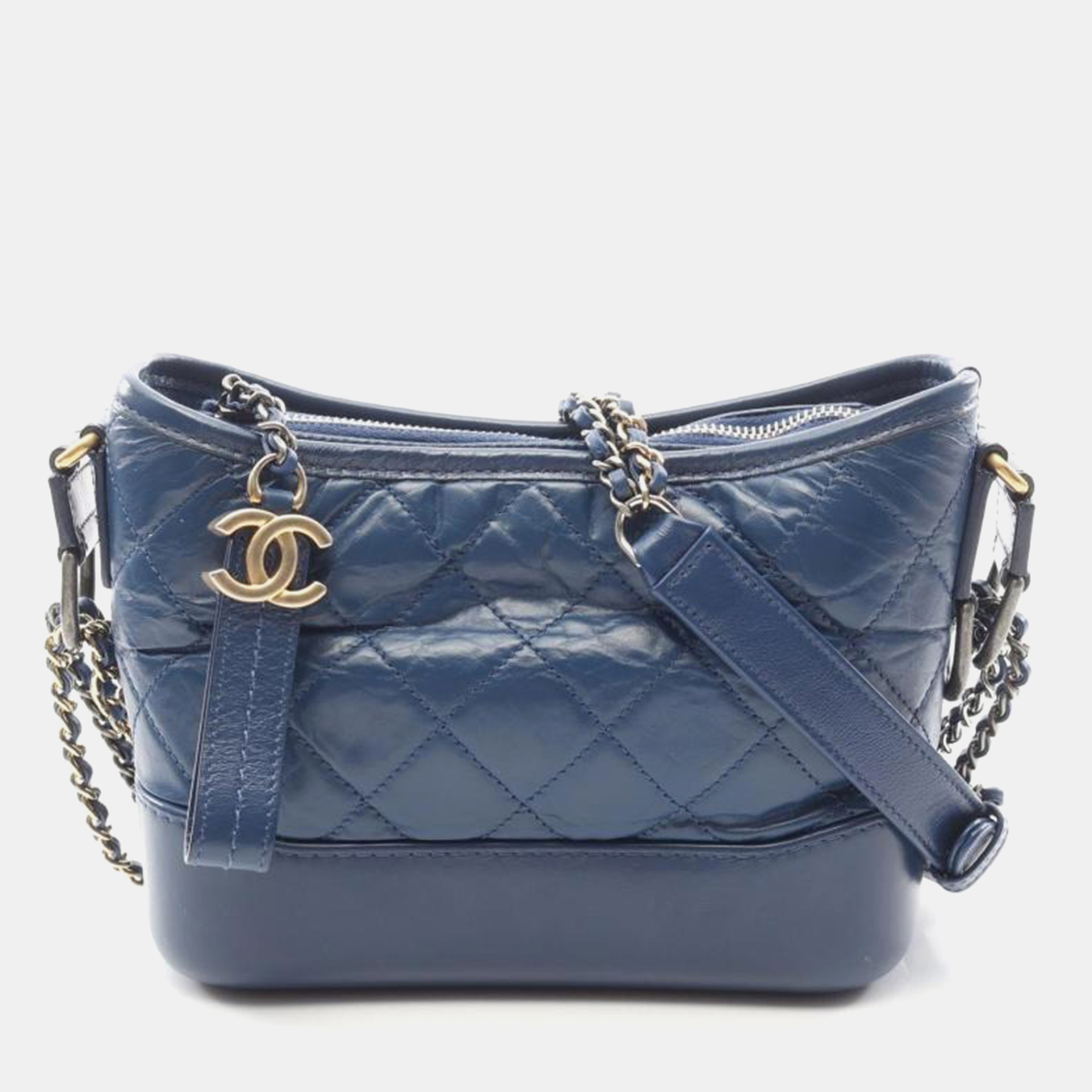 

Chanel Gabrielle De Chanel Small Blue Calfskin Hobo Bag, Black