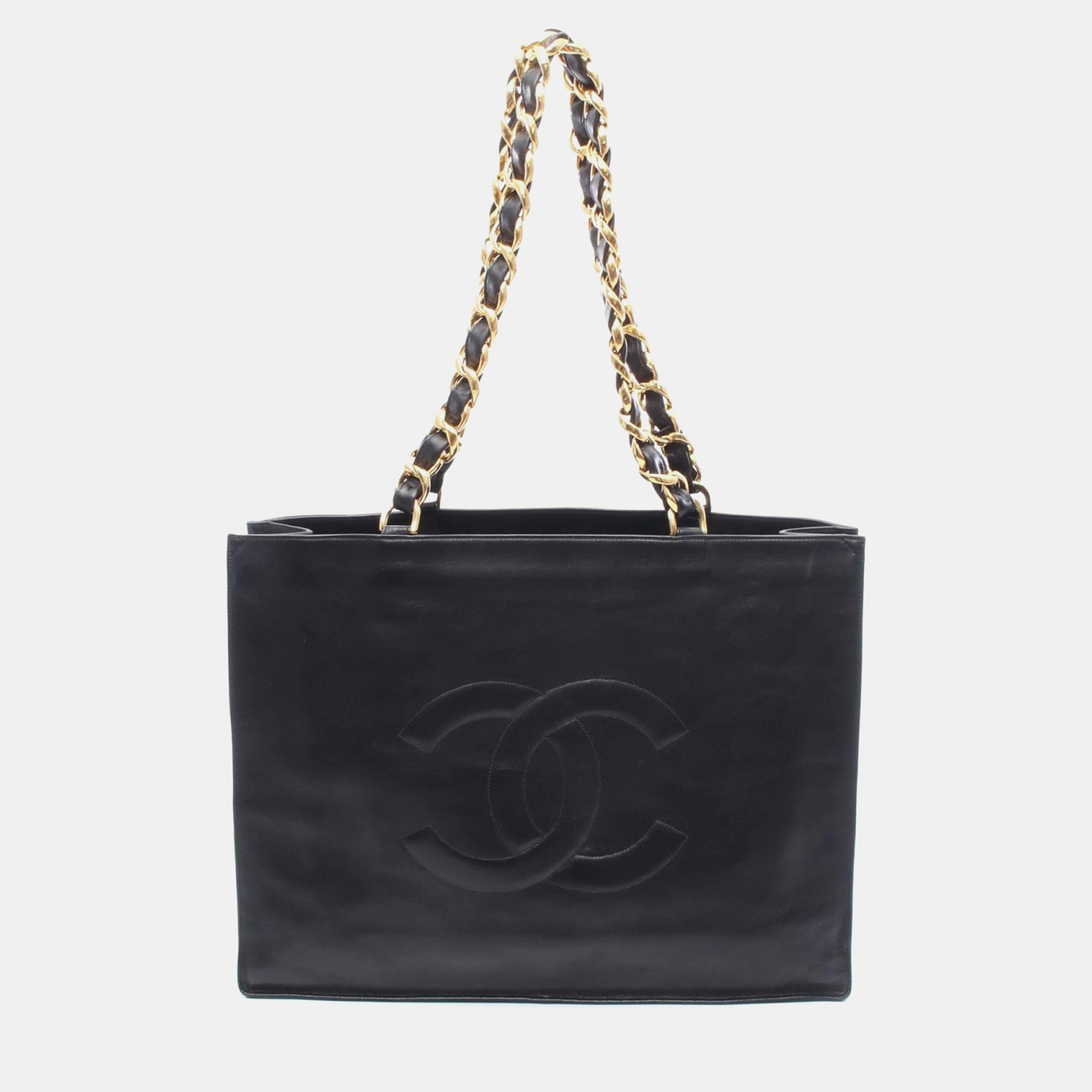 

Chanel Jumbo Cc Logo Chain Shoulder Tote Bag Lambskin Black Ghw