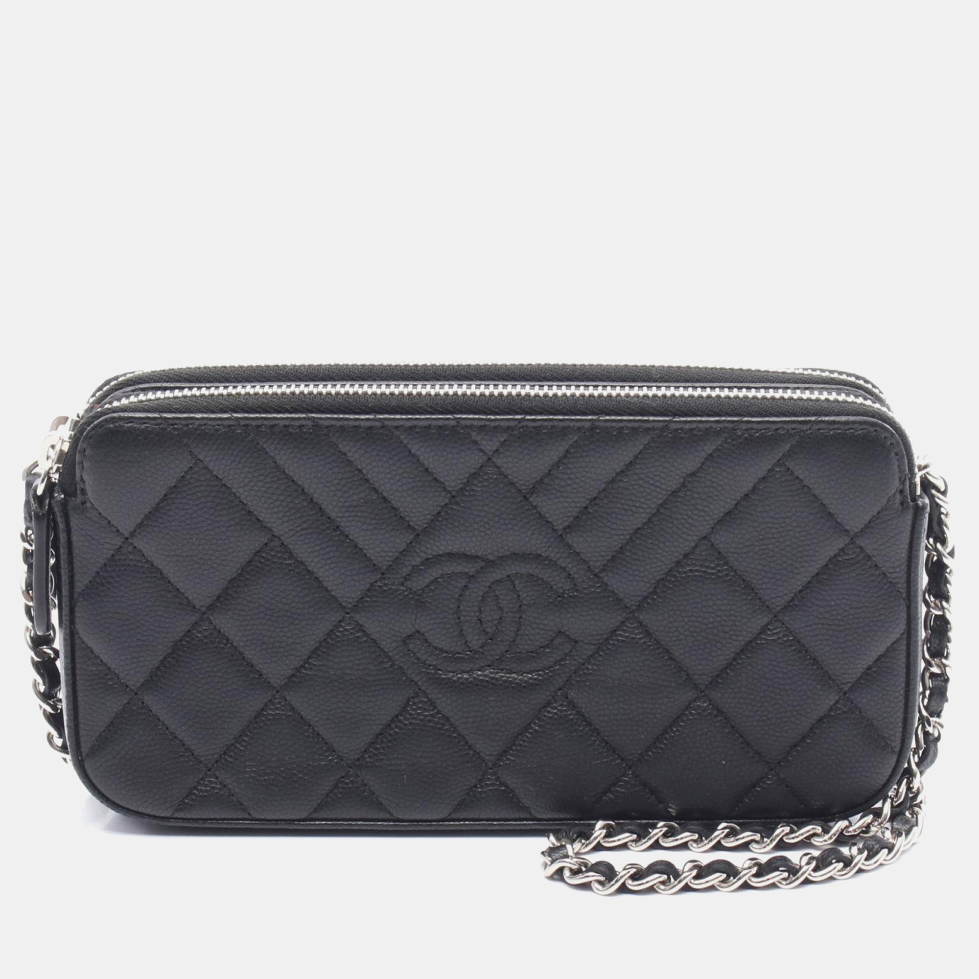 

Chanel W Zip Shoulder Bag Leather Grained Calfskin Black Shw