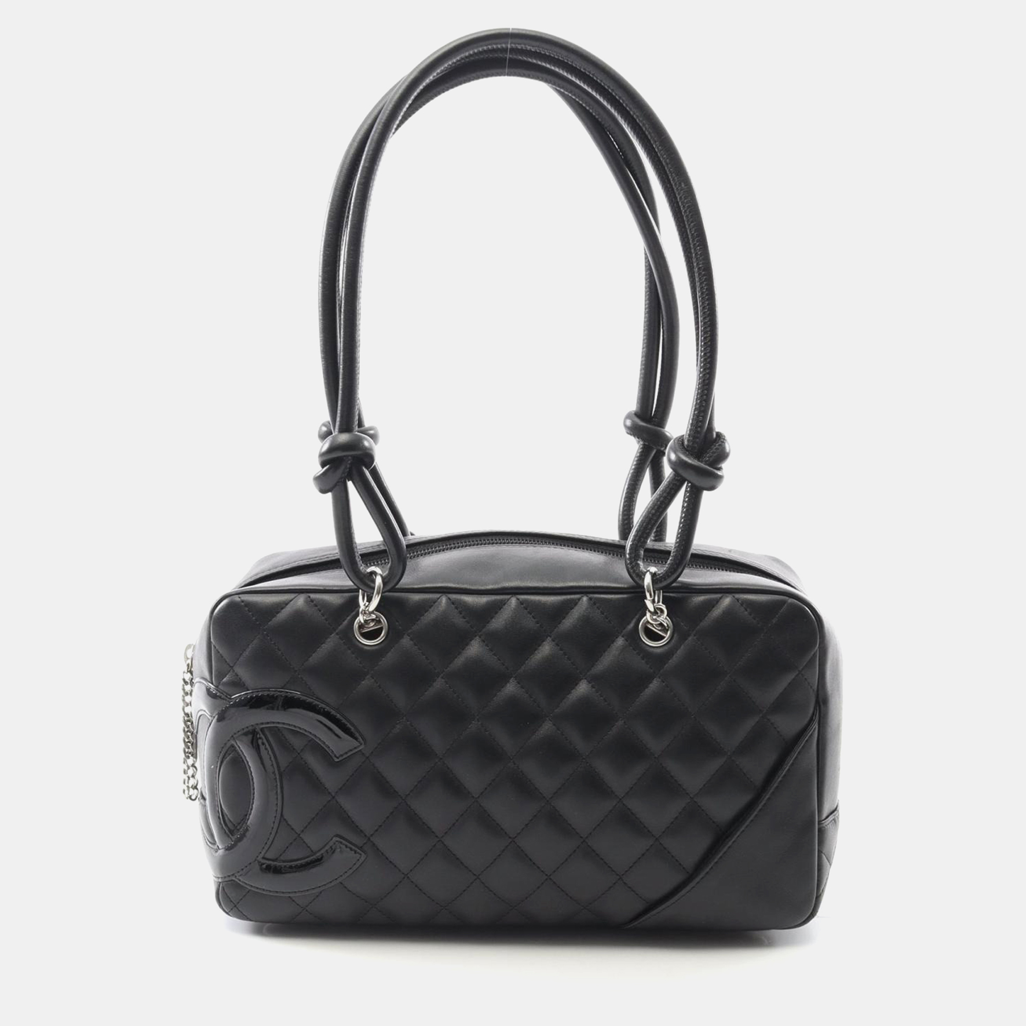 

Chanel Cambon Line Bowling Shoulder Bag Leather Patent Leather Black Shw