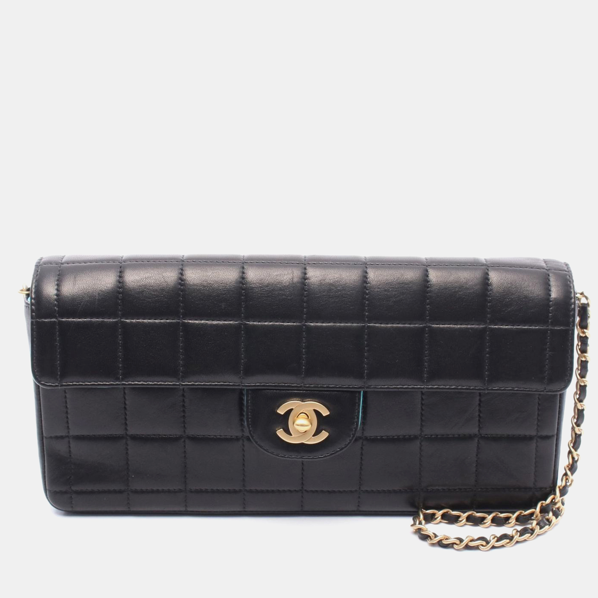 

Chanel Chocolate Bar Chain Shoulder Bag Lamb Sheep Leather Black Ghw Cc