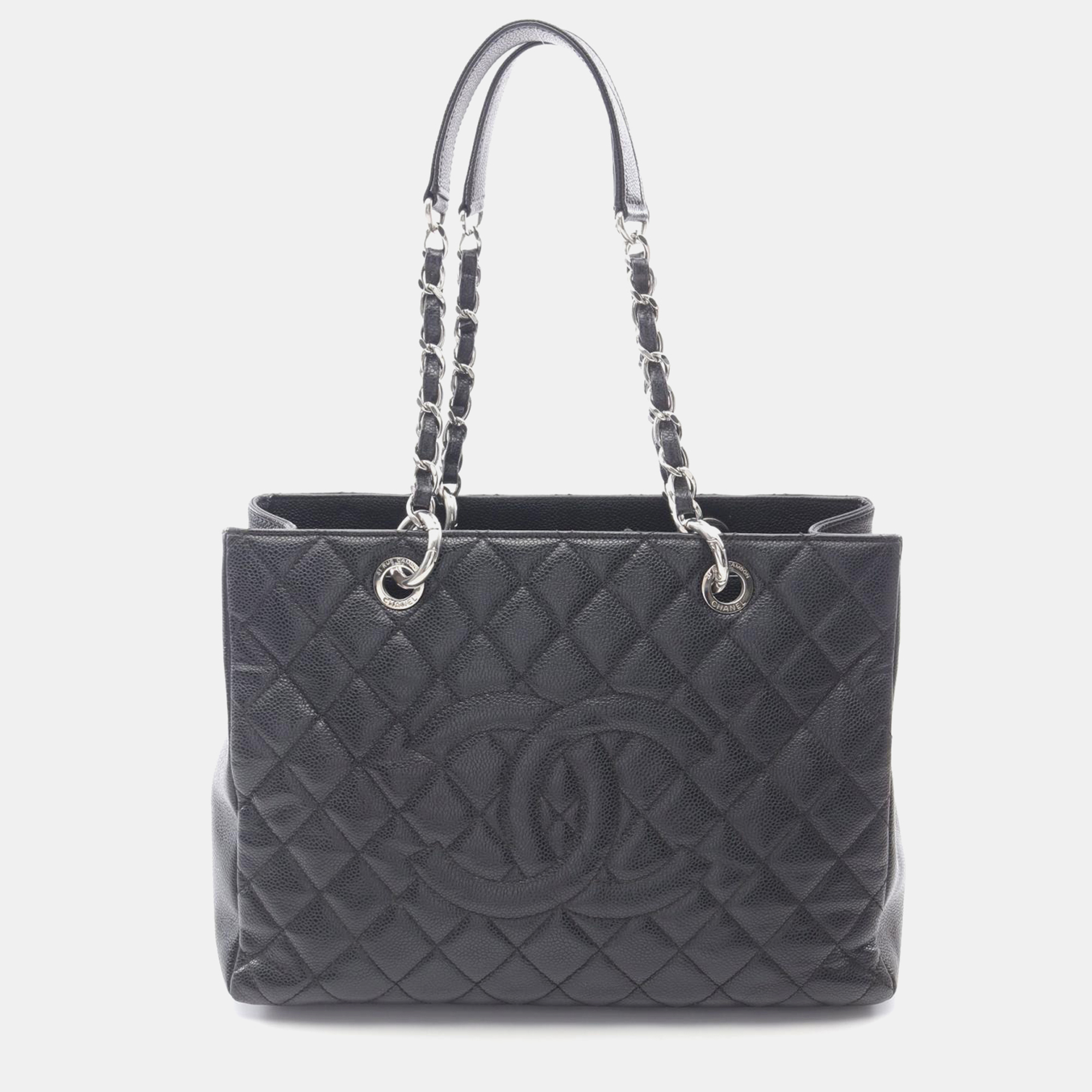 

Chanel Matelasse Grand Shopping Gst Chain Shoulder Tote Bag Leather Black