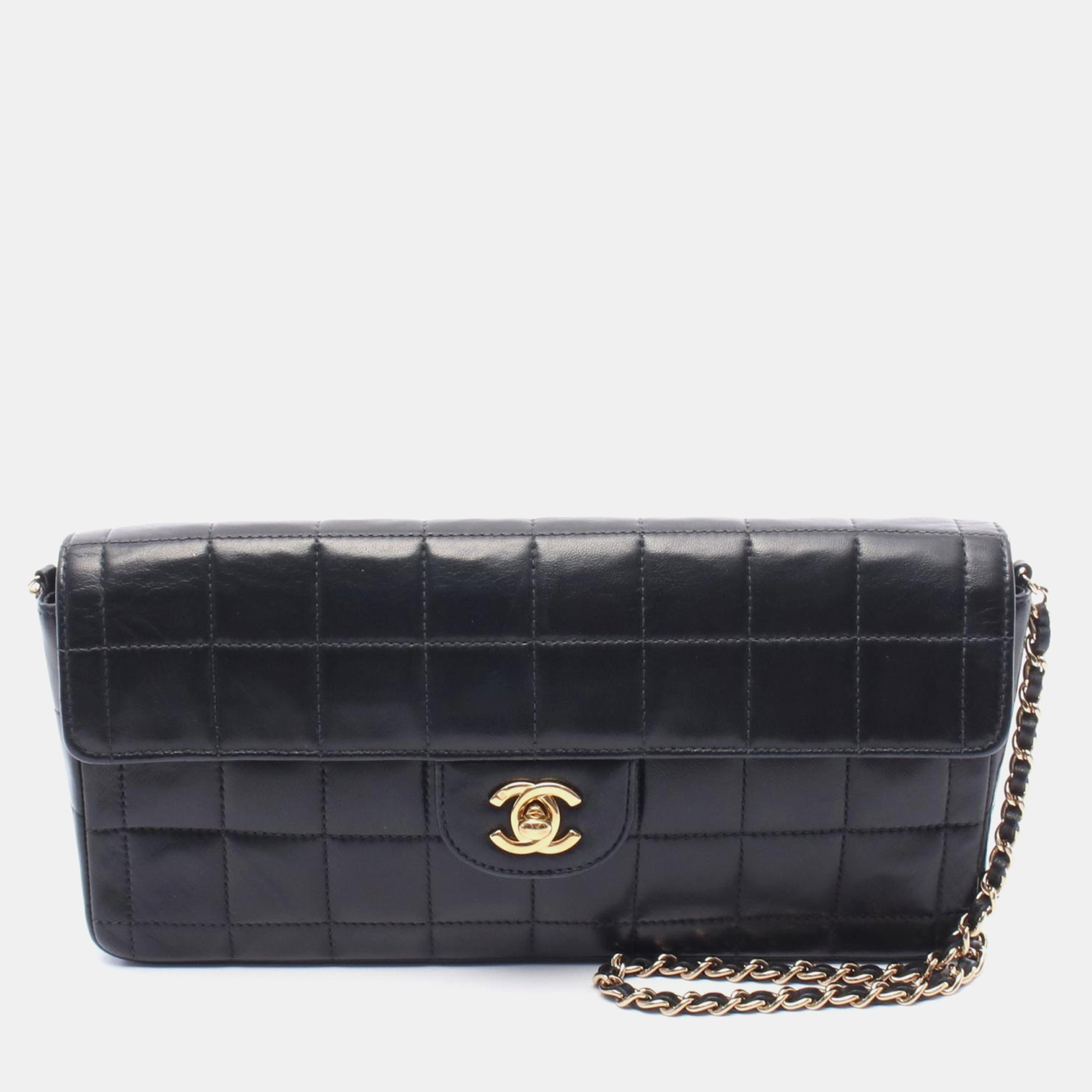 

Chanel Chocolate Bar Chain Shoulder Bag Lamb Sheep Leather Black Ghw