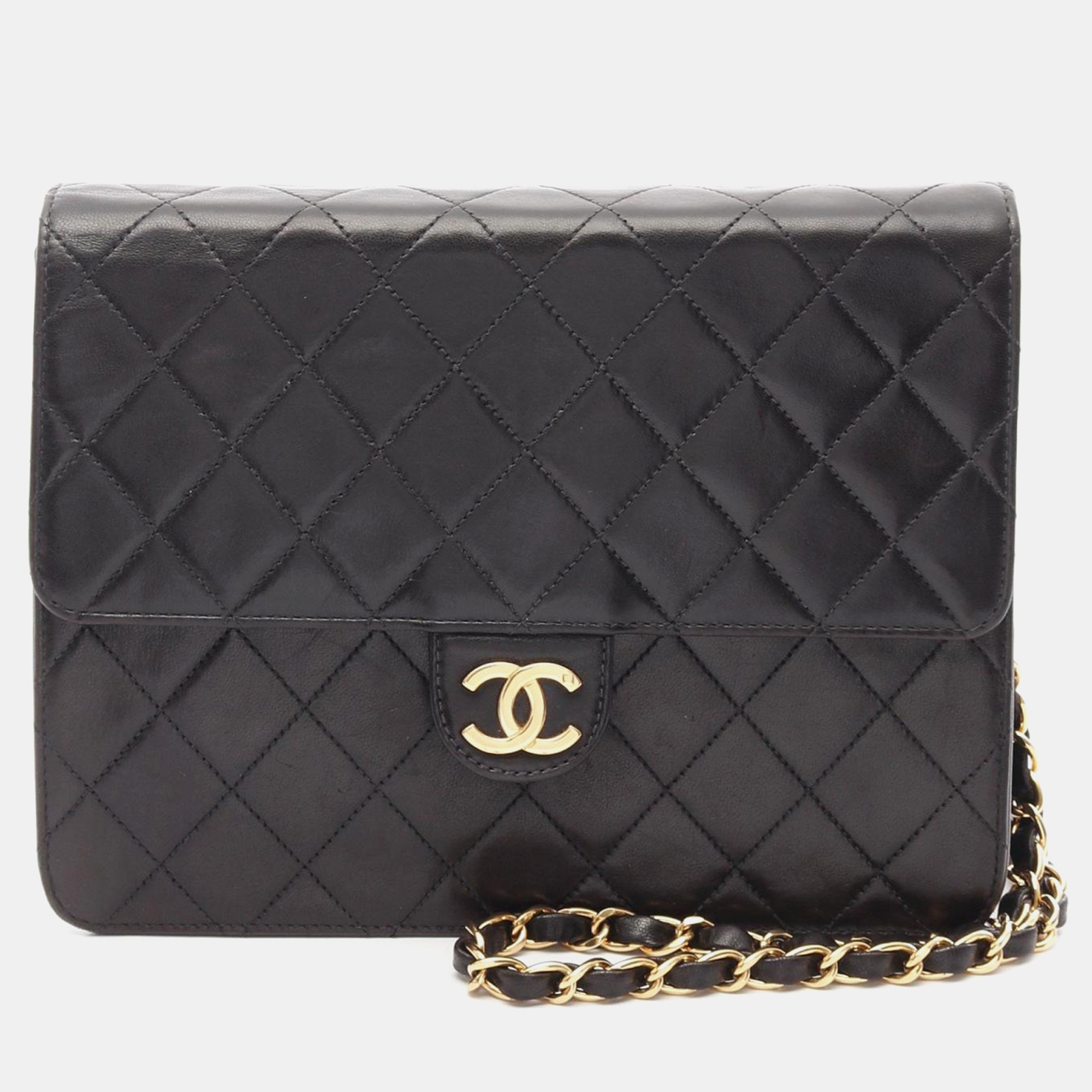 

Chanel Matelasse Black Lambskin Single Flap Shoulder Bag