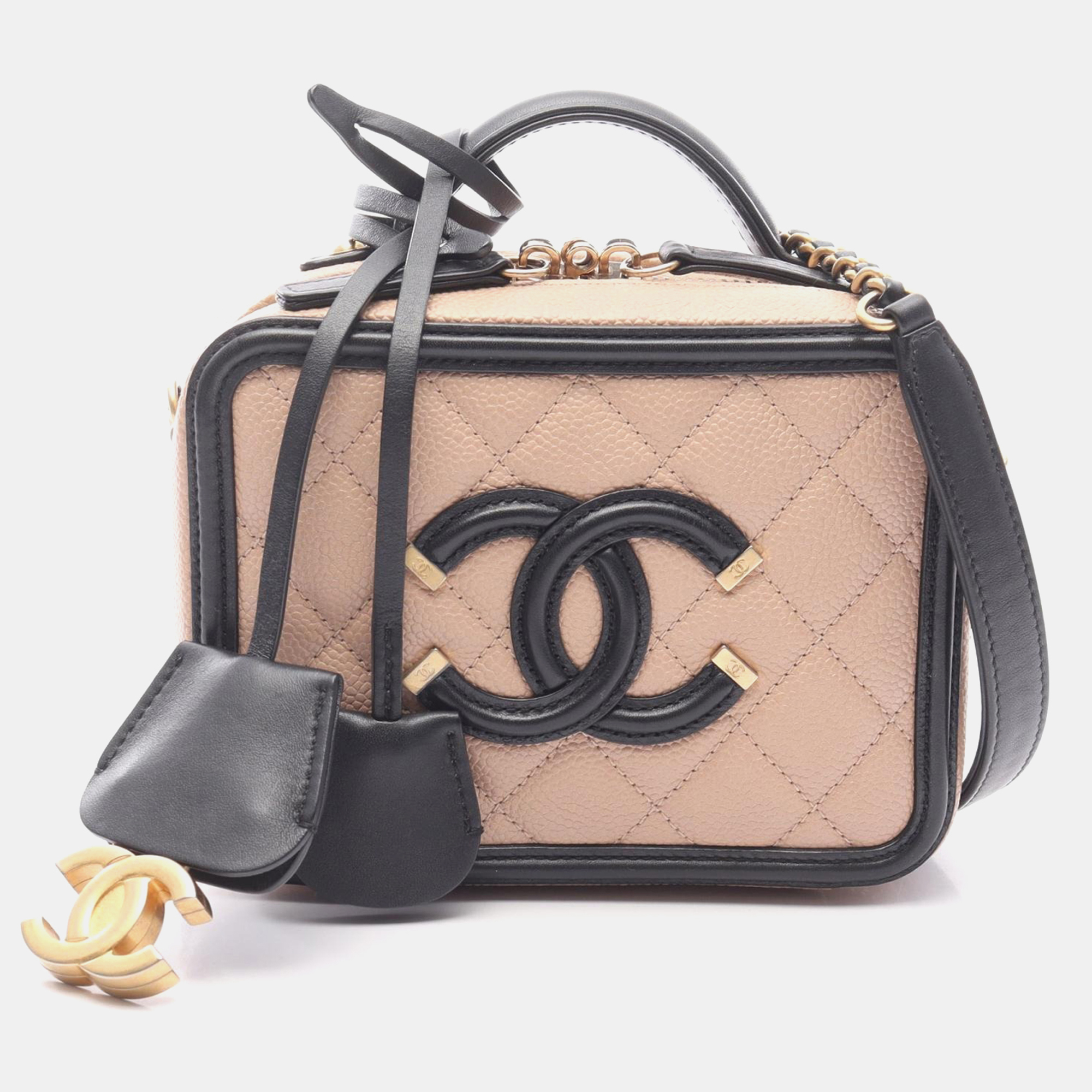 

Chanel CC Filigree Mini Bicolour Leather Vanity Shoulder Bag, Black