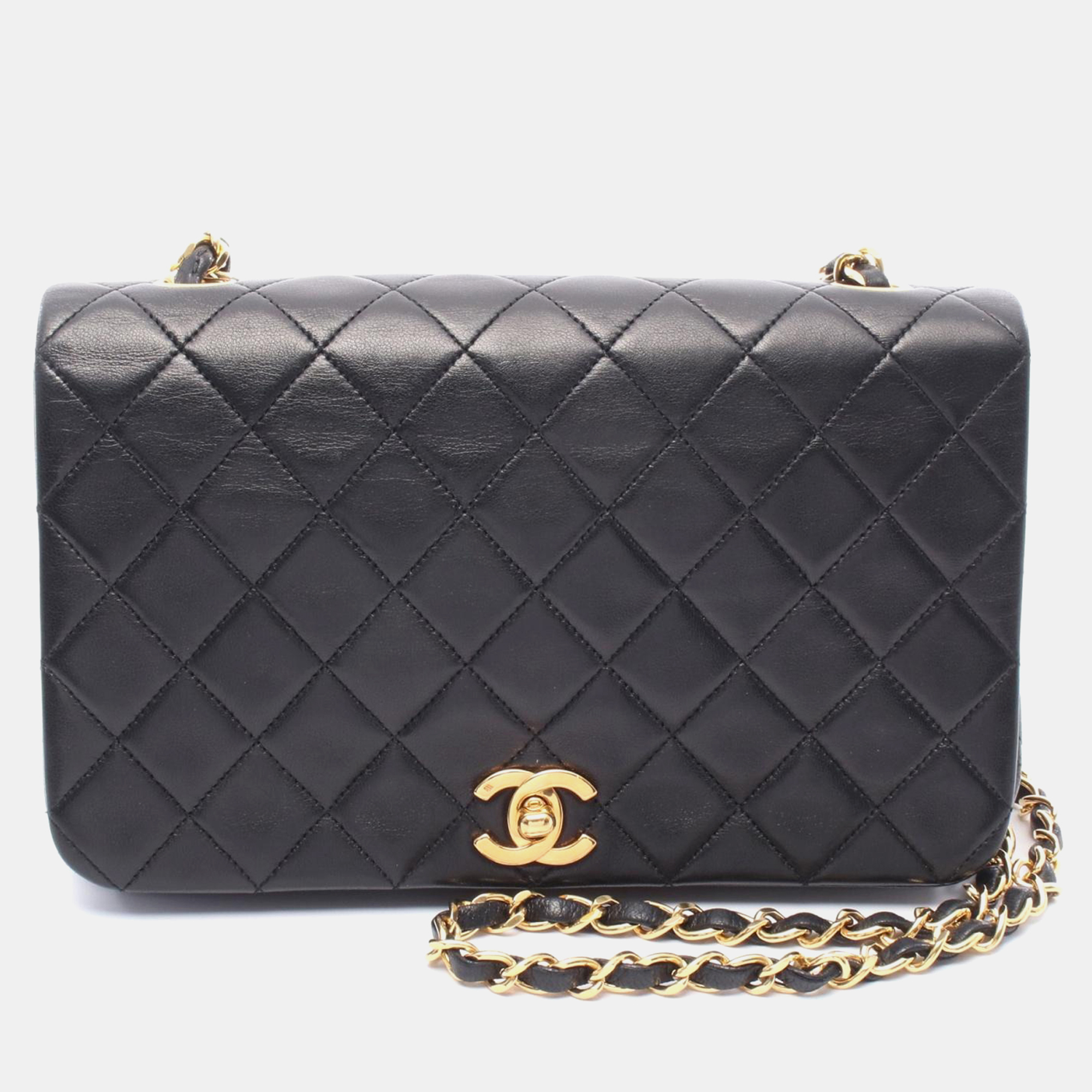 

Chanel Full Flap Chain Shoulder Bag Lamb Sheep Leather Black Ghw Cc
