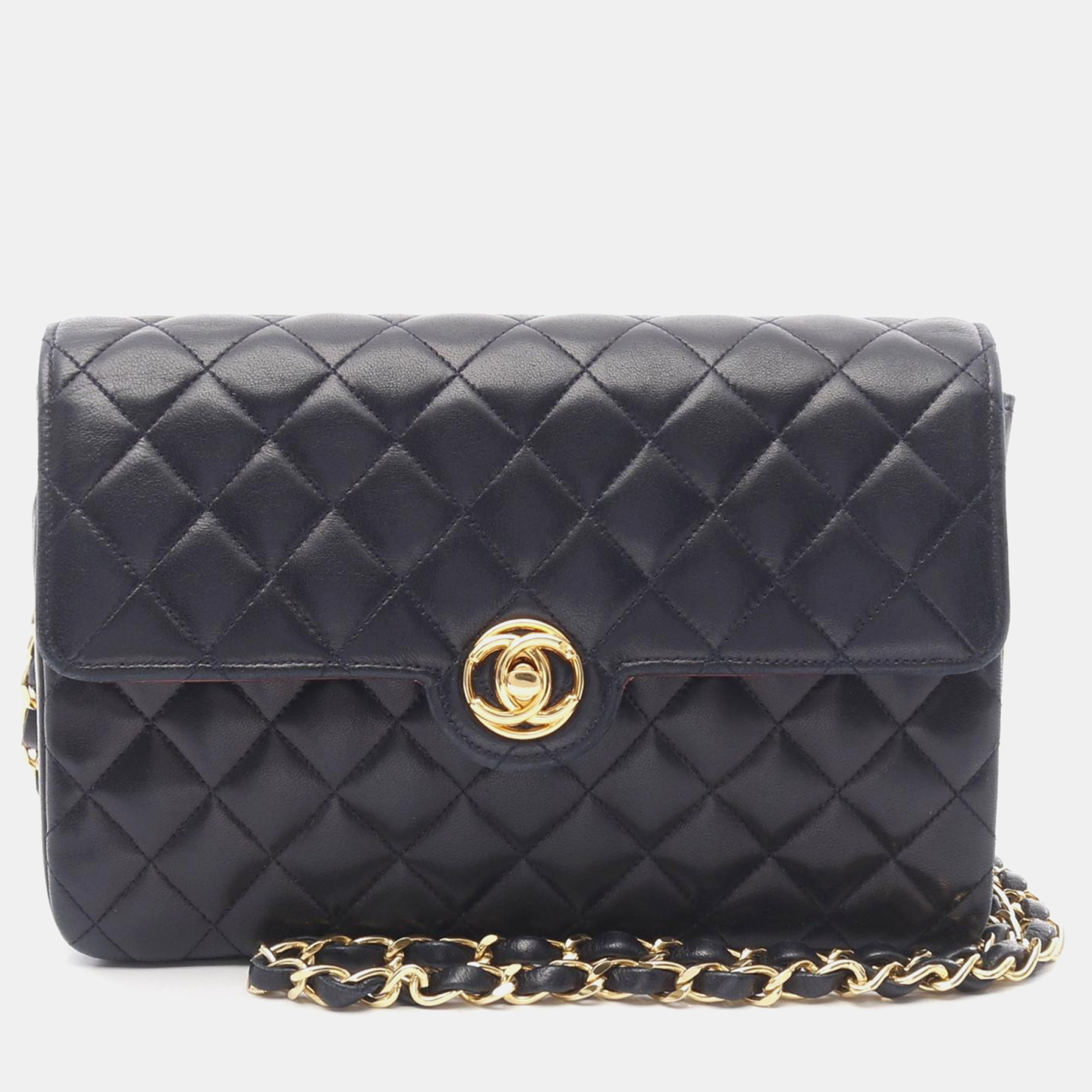 

Chanel Matelasse Single Flap Chain Shoulder Bag Lamb Leather Navy Ghw, Navy blue