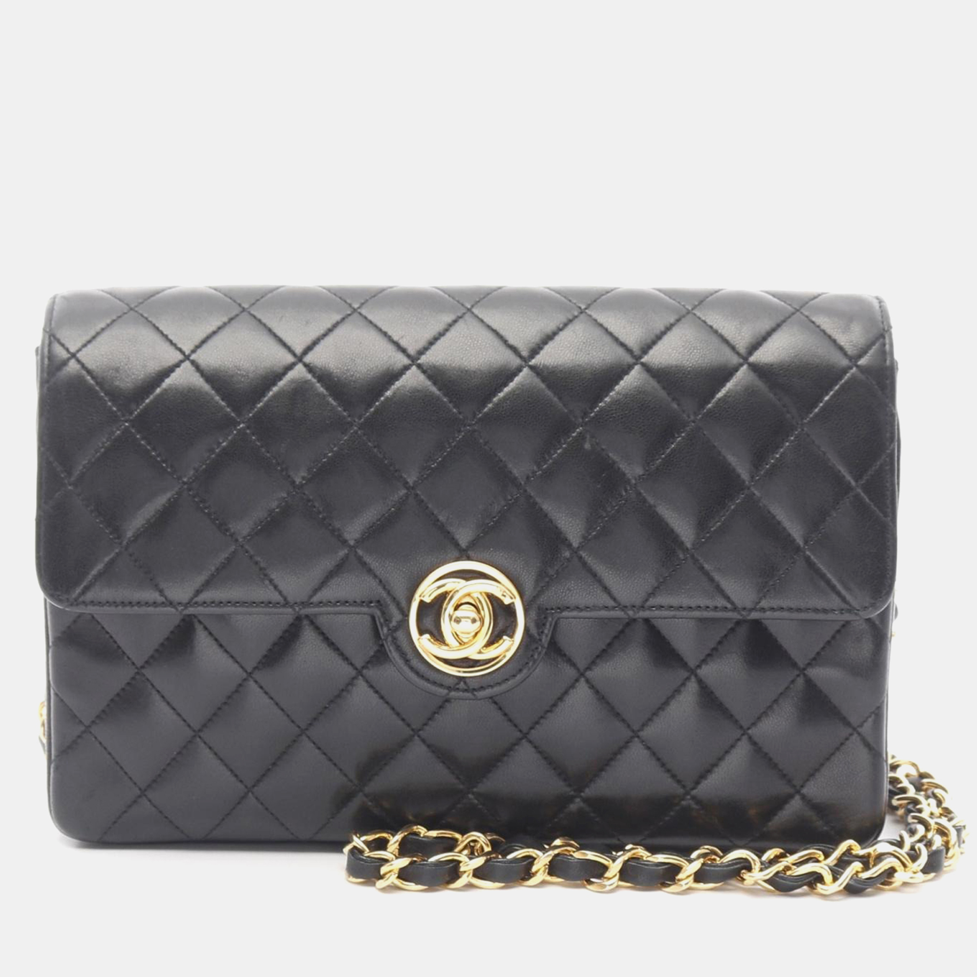

Chanel Matelasse Single Flap Chain Shoulder Bag Lamb Sheep Leather Black Cc