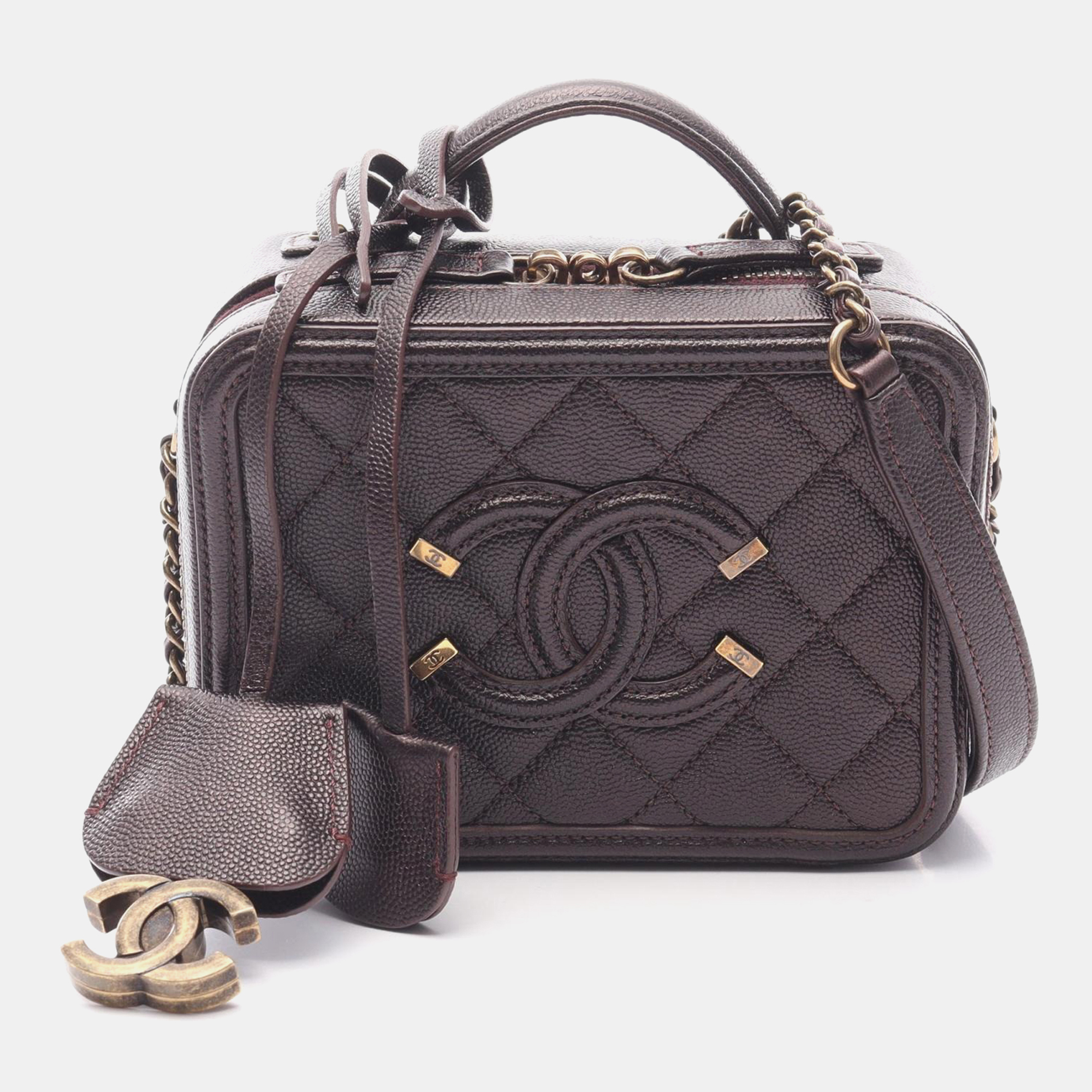 

Chanel CC Filigree Mini Leather Vanity Shoulder Bag, Purple