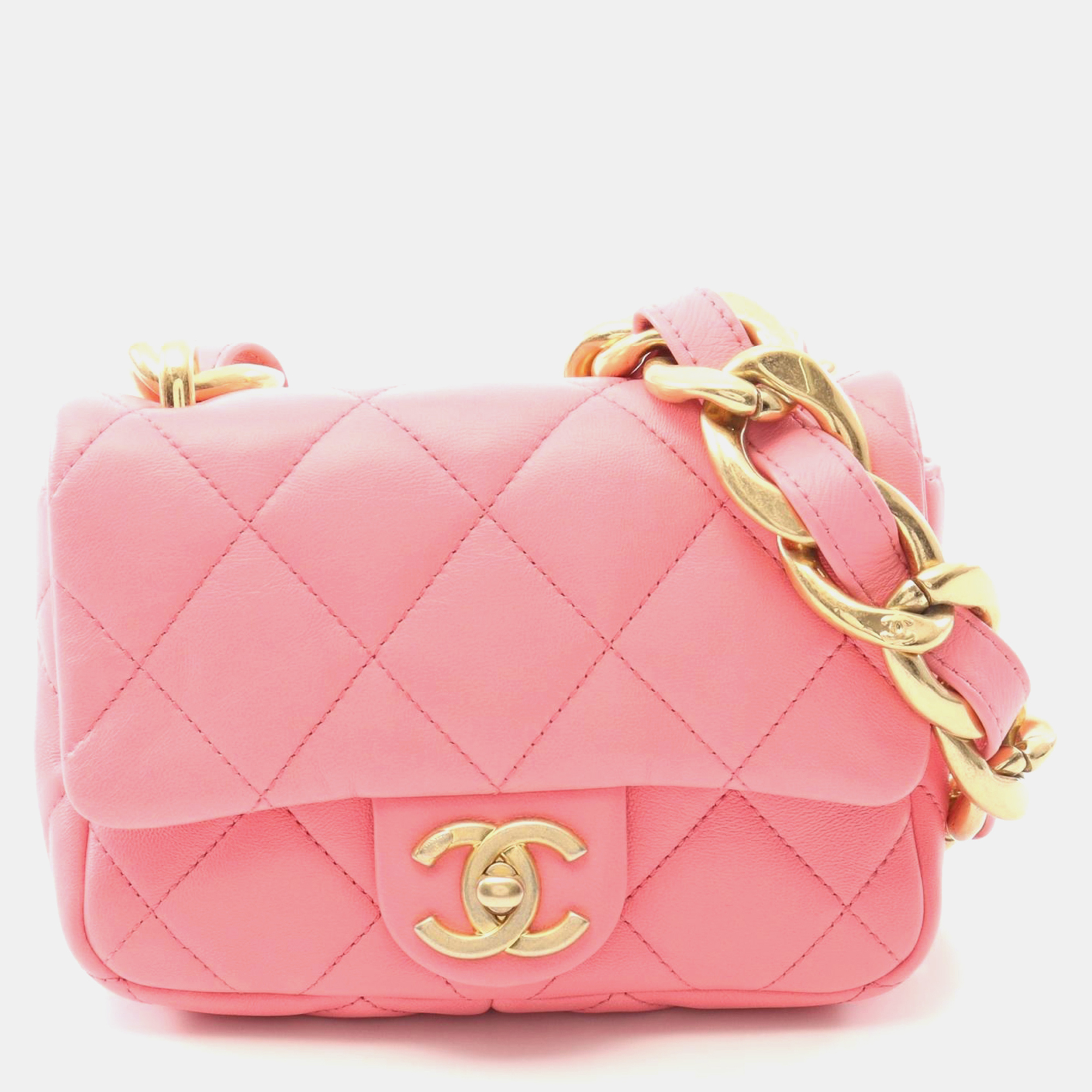 

Chanel Matelasse Chain Shoulder Bag Lamb Sheep Leather Pink