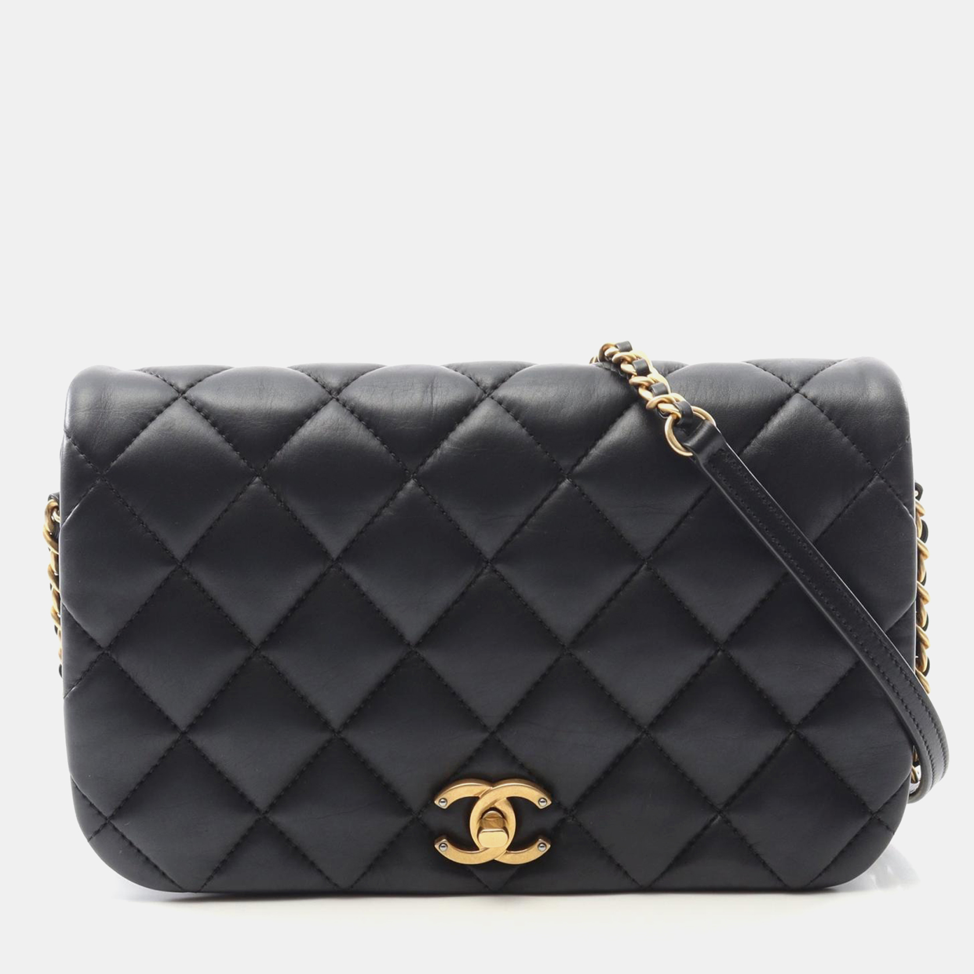 

Chanel Matelasse Classic Full Flap Chain Shoulder Bag Leather Black
