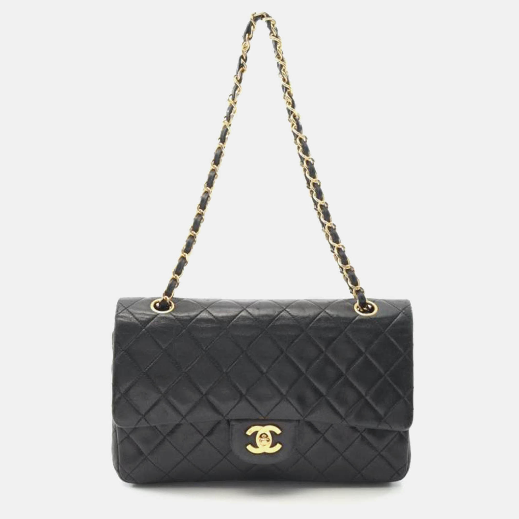 

Chanel Matelasse W Flap Leather Bag, Black