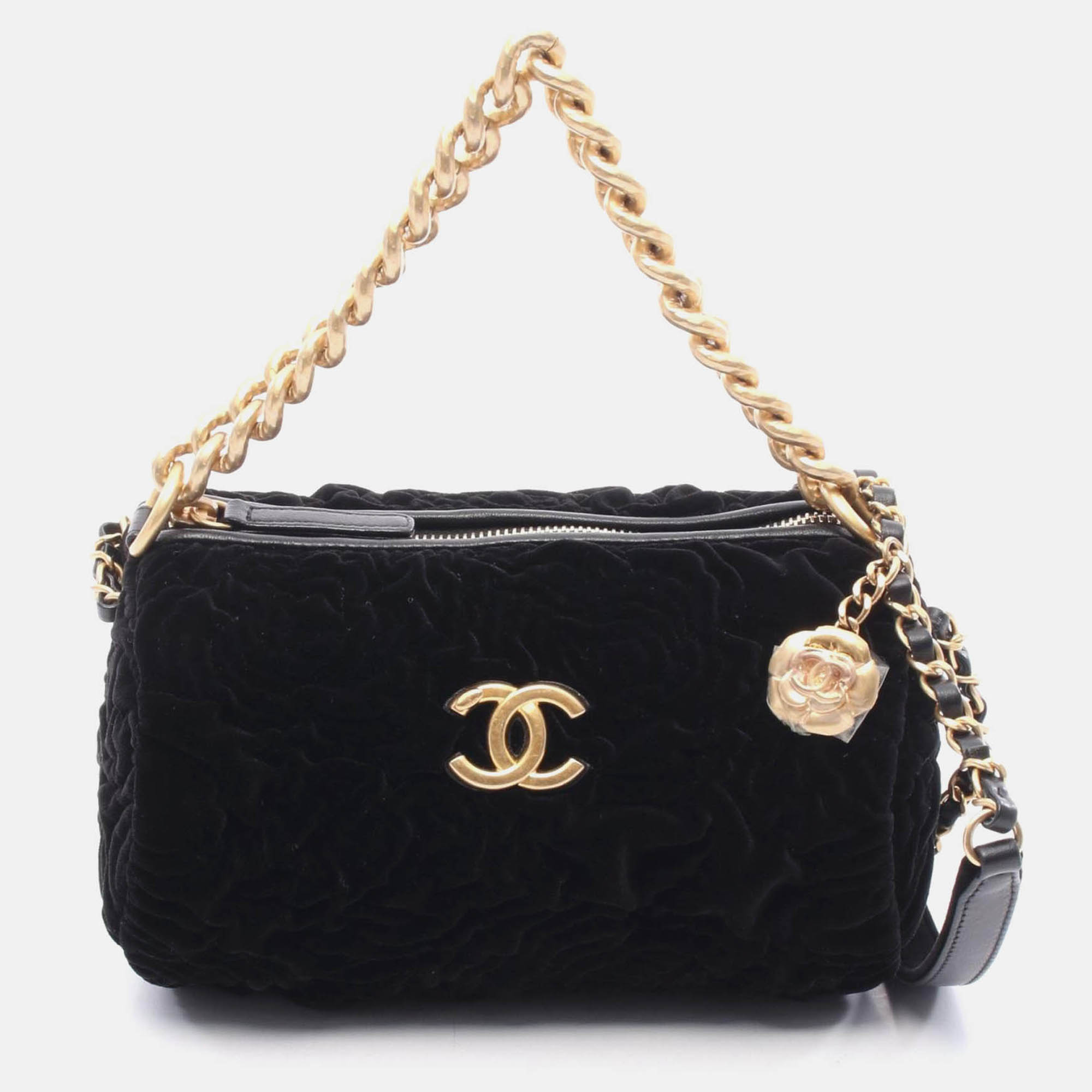 

Chanel Camelia 2Way Crossbody Chain Shoulder Bag Velvet Leather Black
