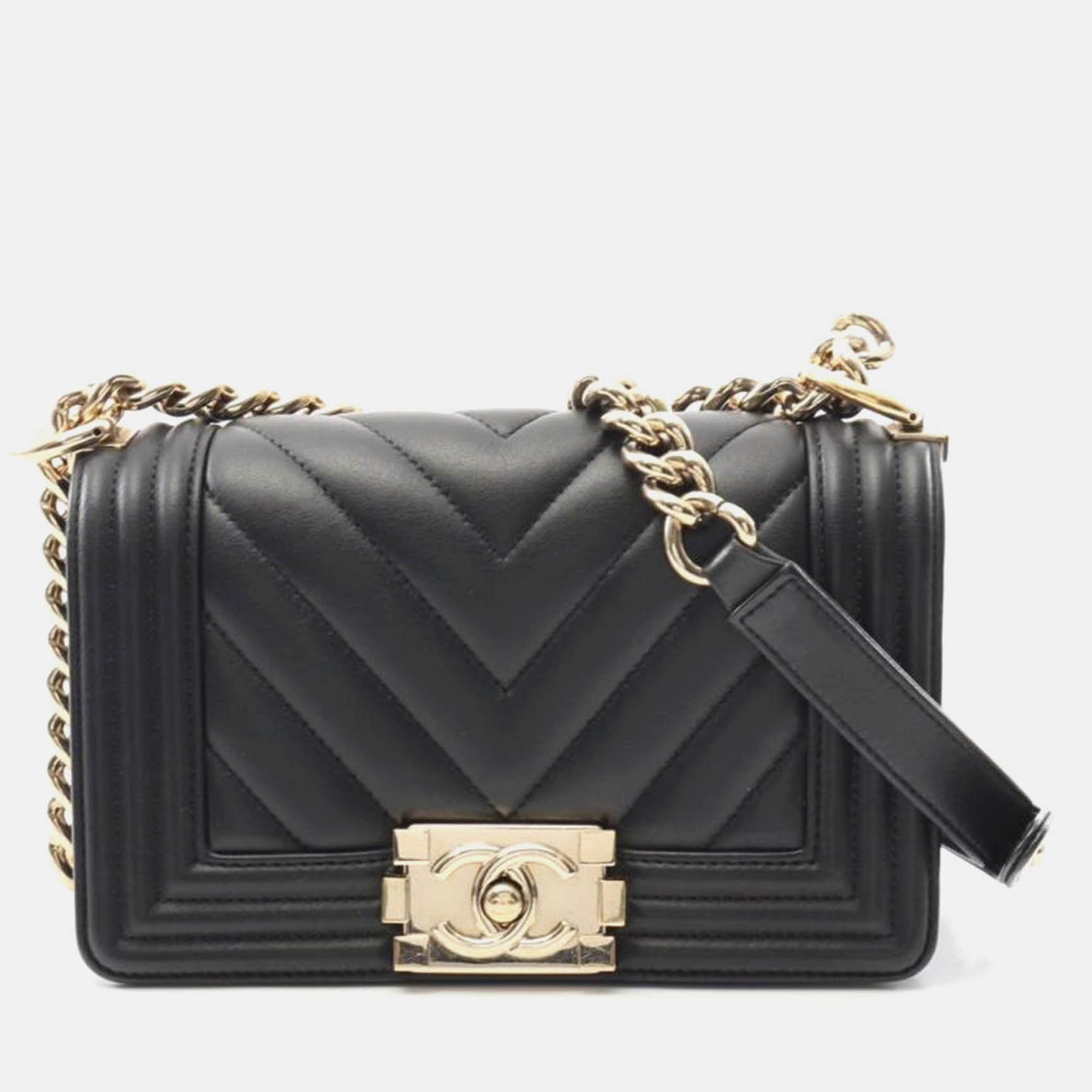 

Chanel Boy Small Chevron V Stitch Black Leather Shoulder Bag