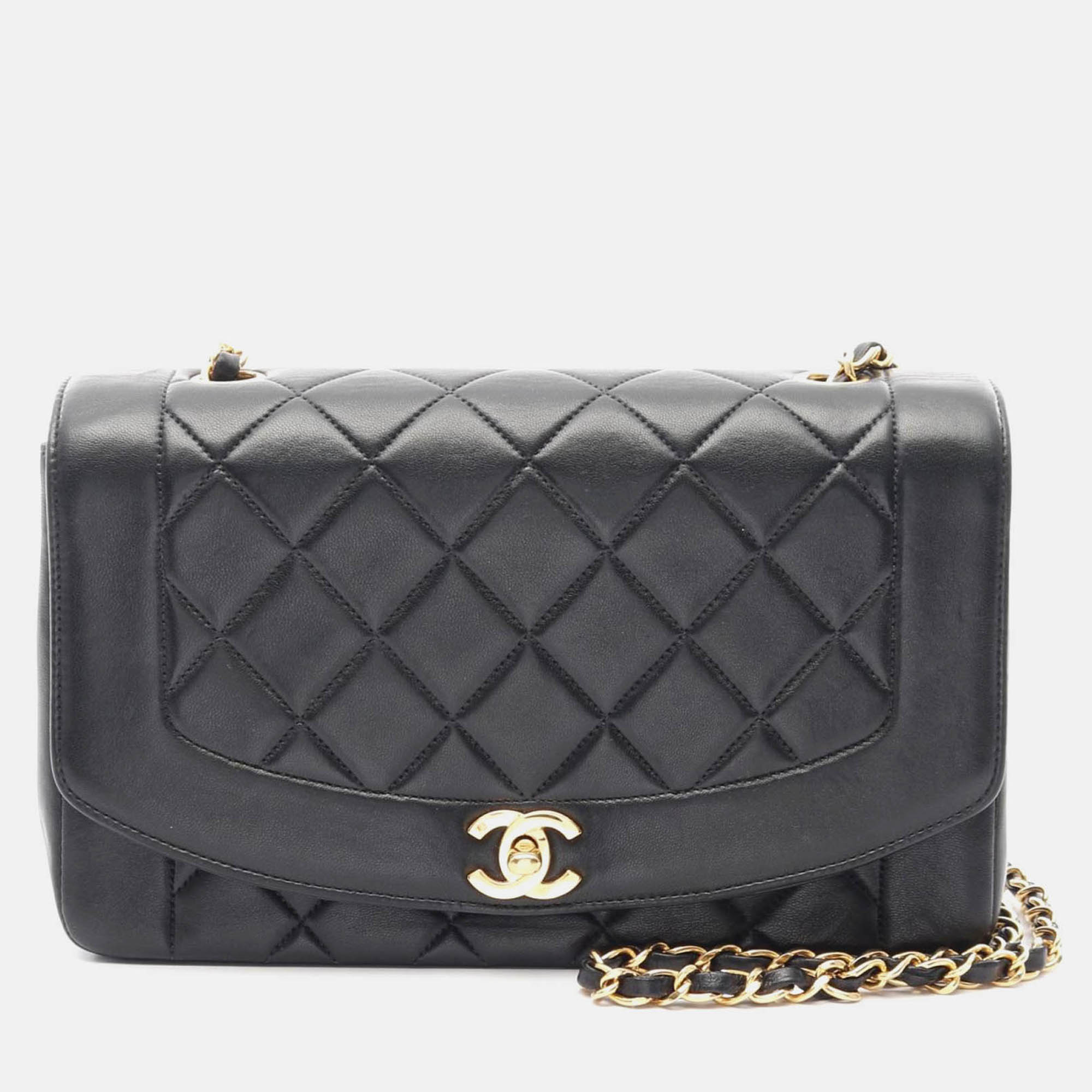 

Chanel Matelasse Diana Flap Chain Shoulder Bag Lambskin Black Ghw