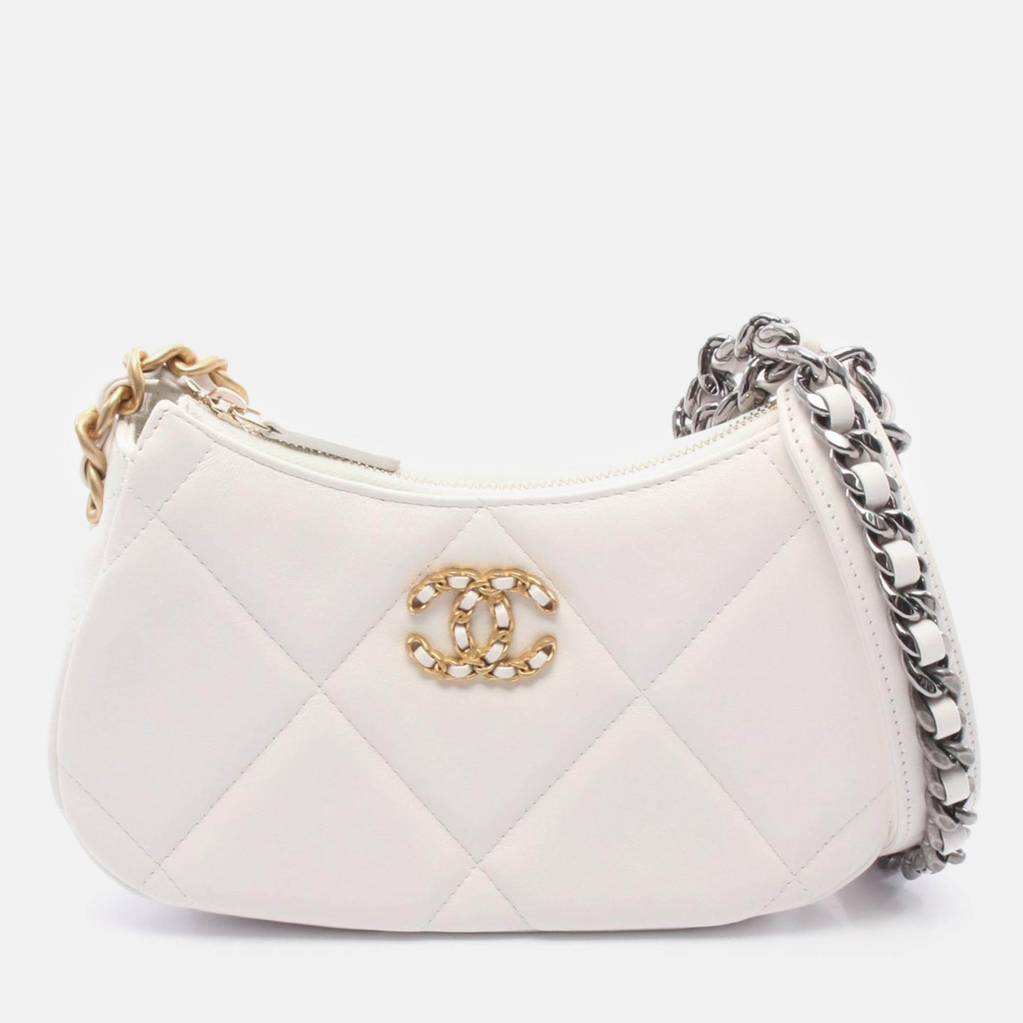 

Chanel 19 Matelasse Small Hobo Chain Shoulder Bag Leather White