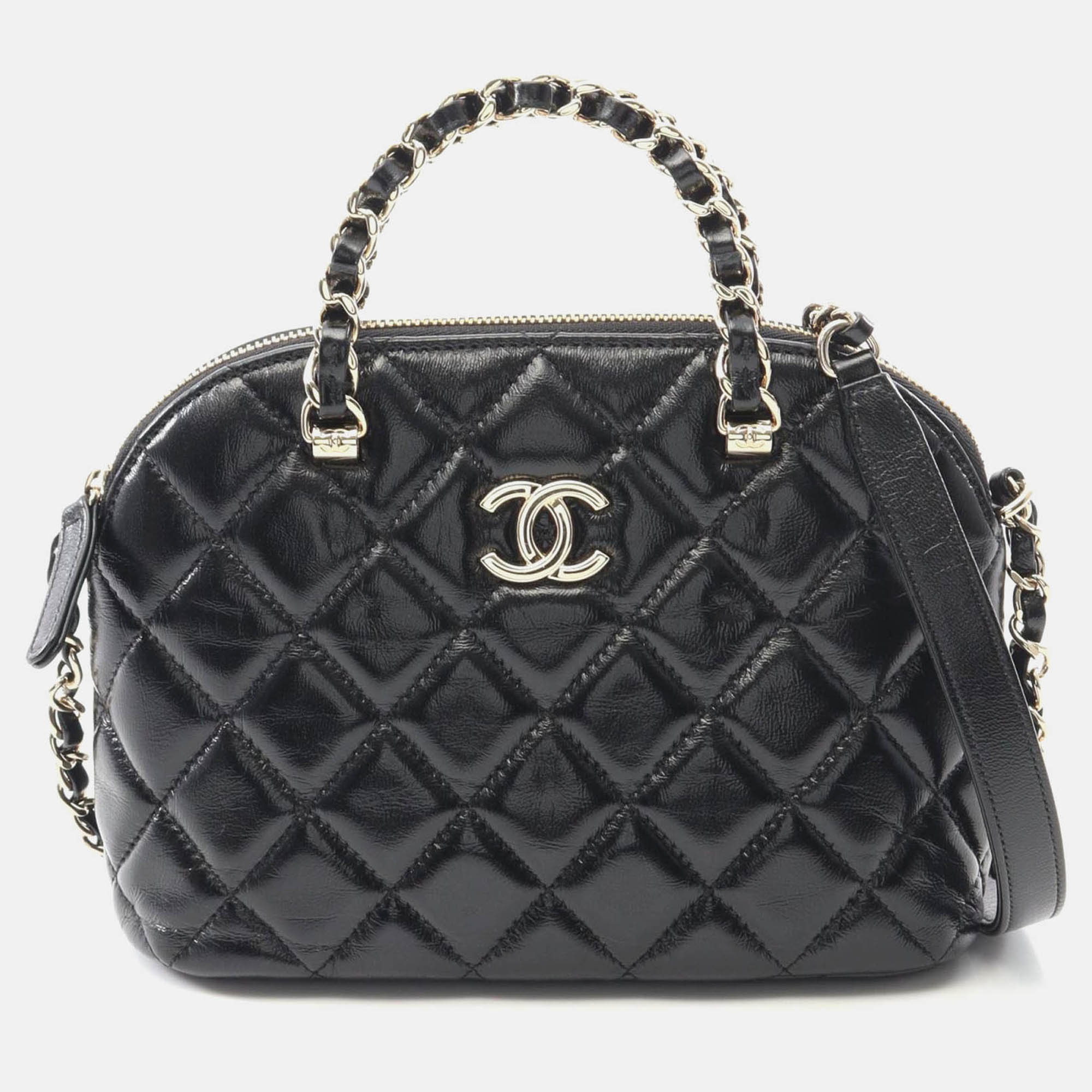 

Chanel Matelasse 2Way Chain Shoulder Handbag Shiny Lambskin Black Ghw