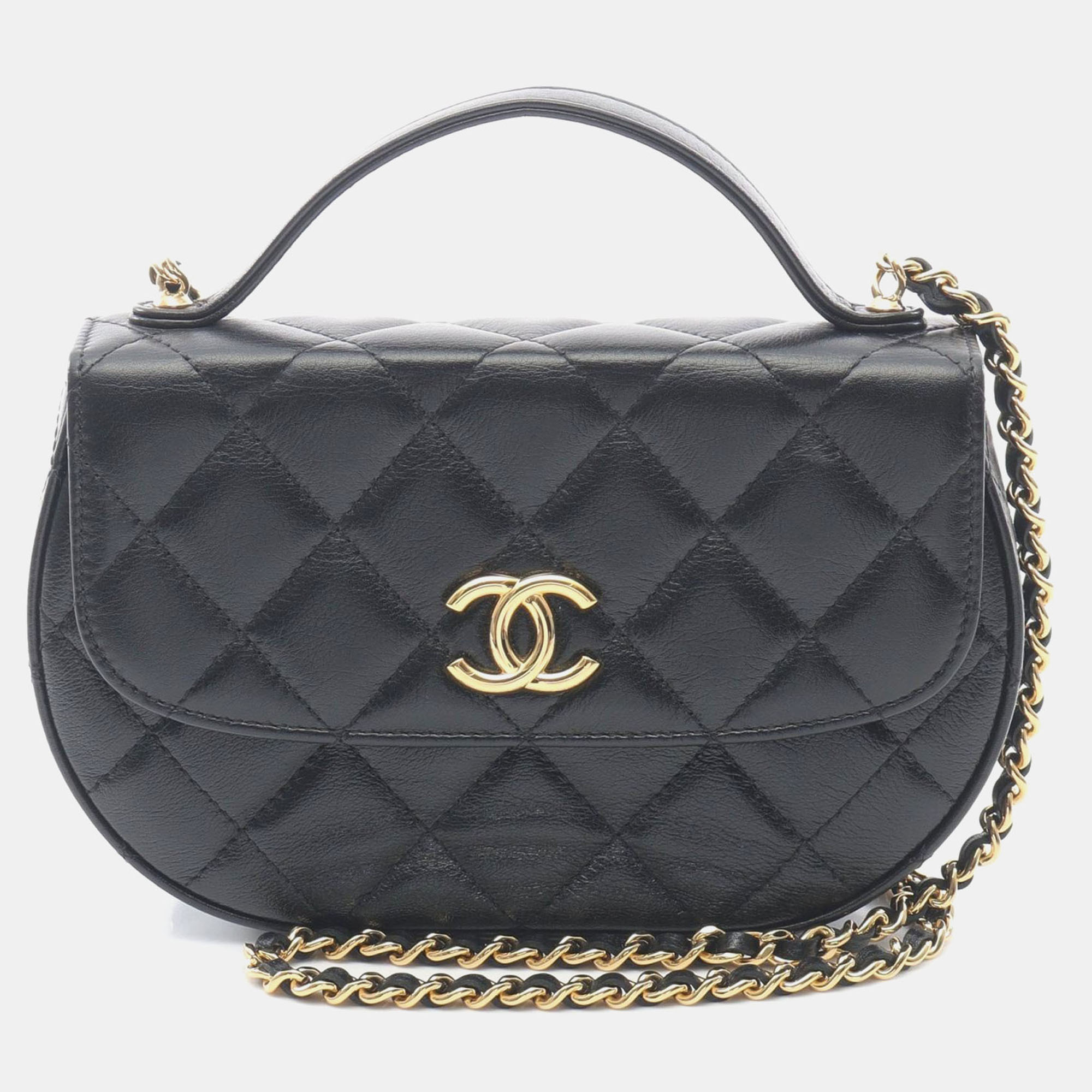 

Chanel Phone Chain Holder Hand Shoulder Bag Lamb Leather Black Ghw