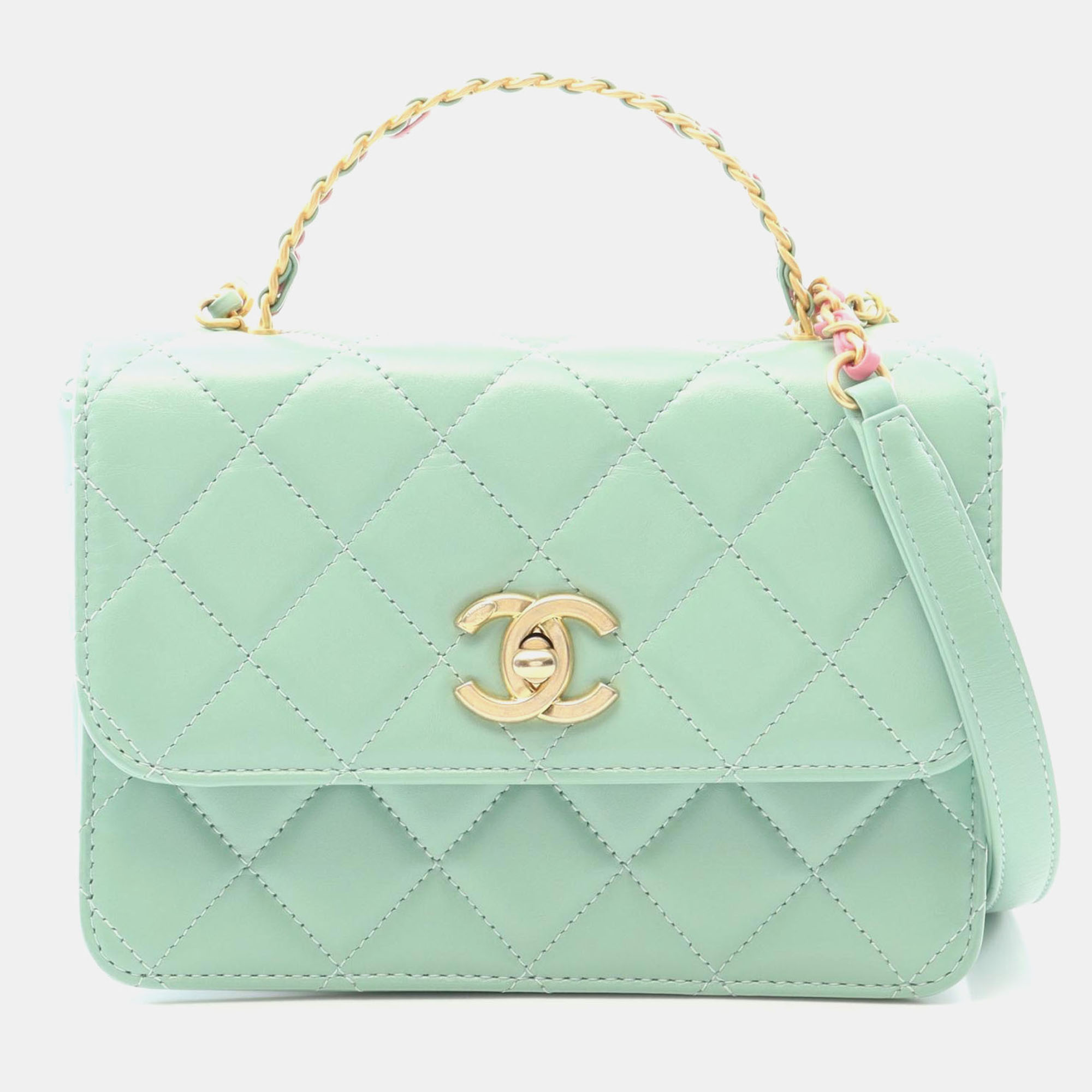 

Chanel CC Green Calfskin Top Handle Mini Flap Chain Shoulder Bag