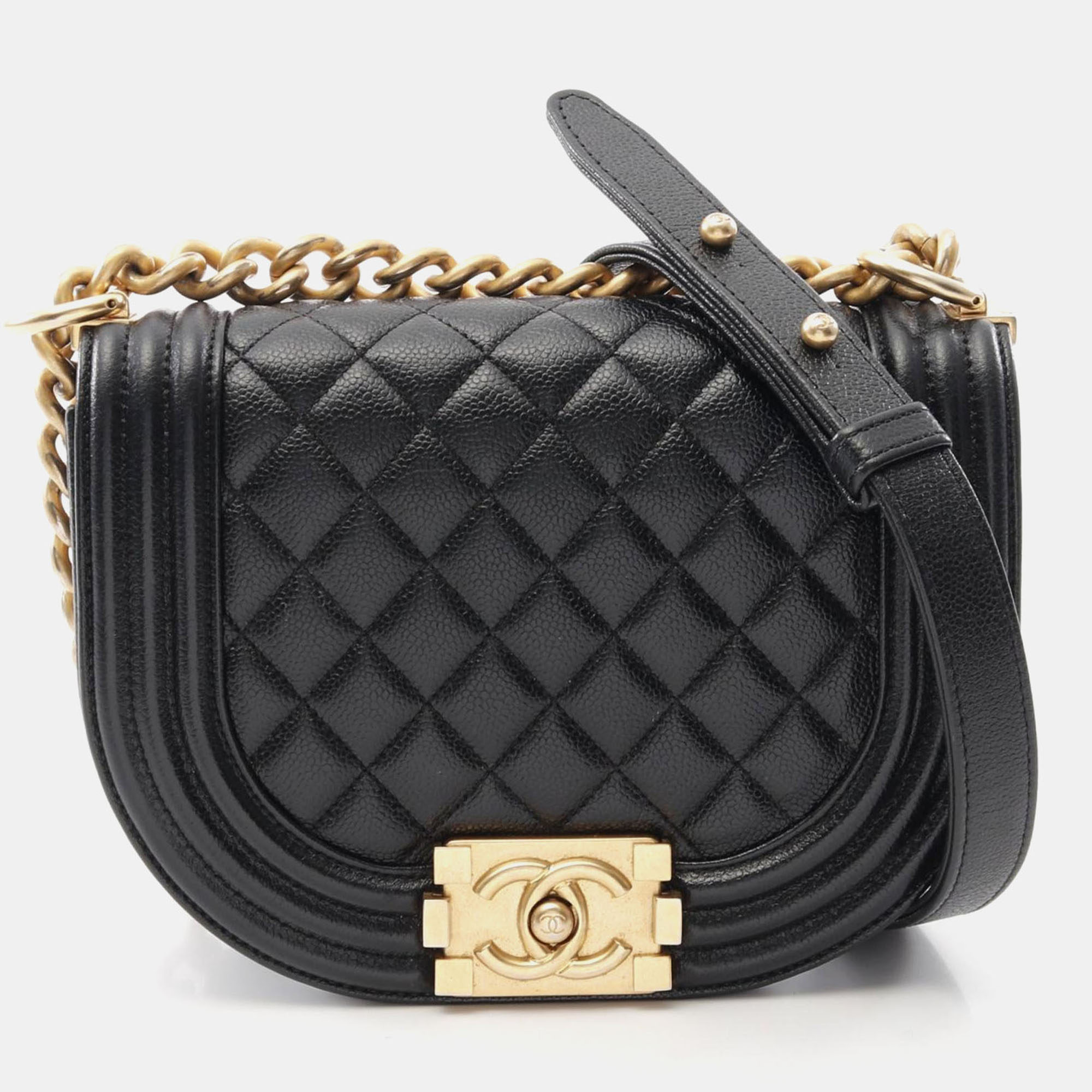 

Chanel Boy Chanel Chain Shoulder Bag Grained Calfskin Black Ghw Cc