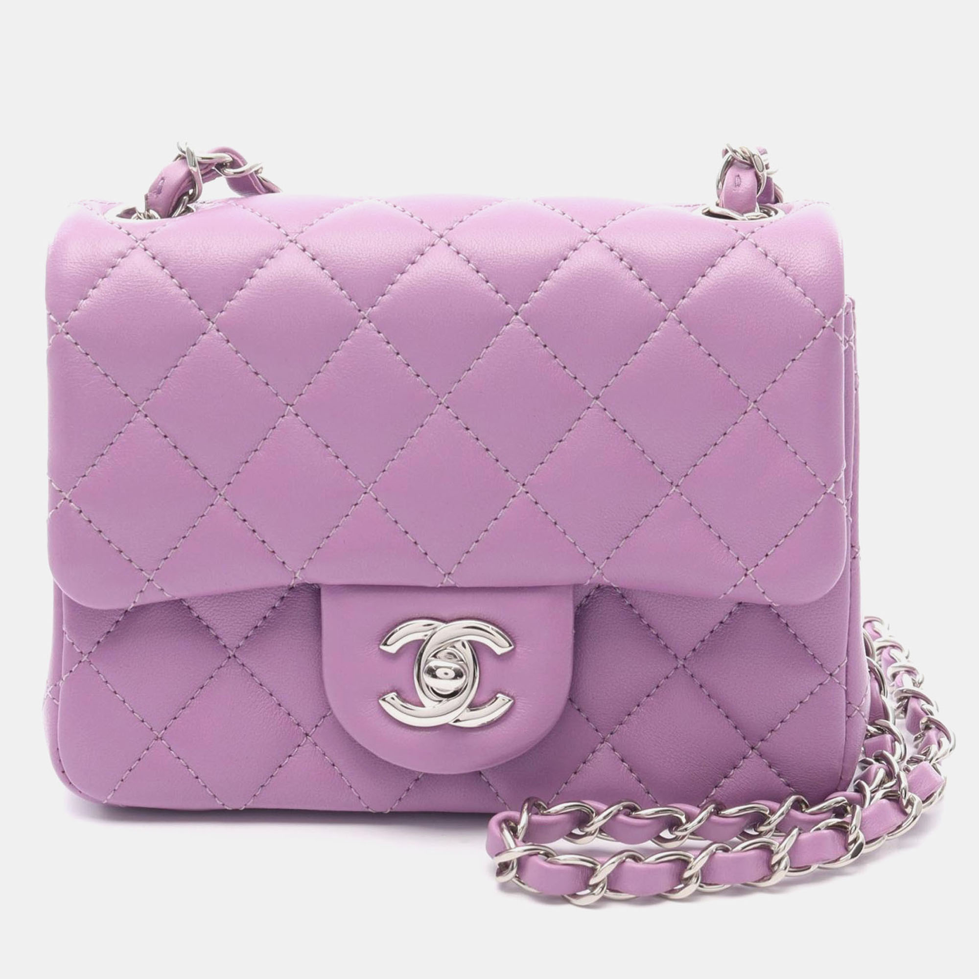 

Chanel Mini Matelasse Chain Shoulder Bag Lamb Sheep Leather Purple