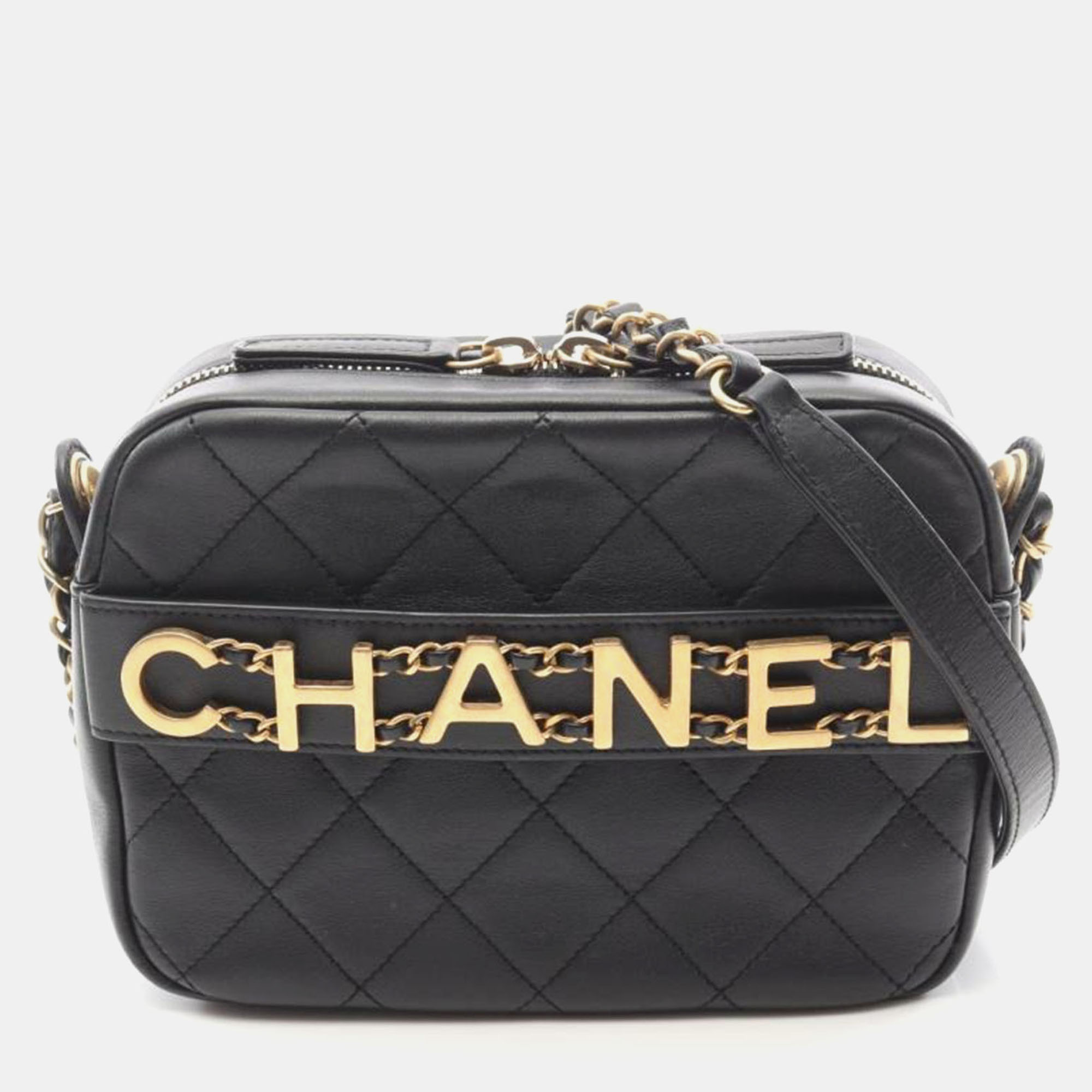

Chanel Matelasse Logo Camera Bag, Black