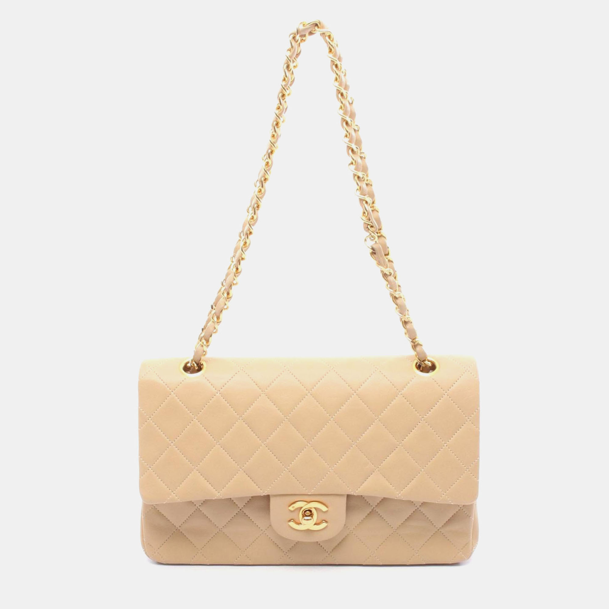 

Chanel Matelasse W Flap Chain Shoulder Bag Lamb Leather Beige Ghw