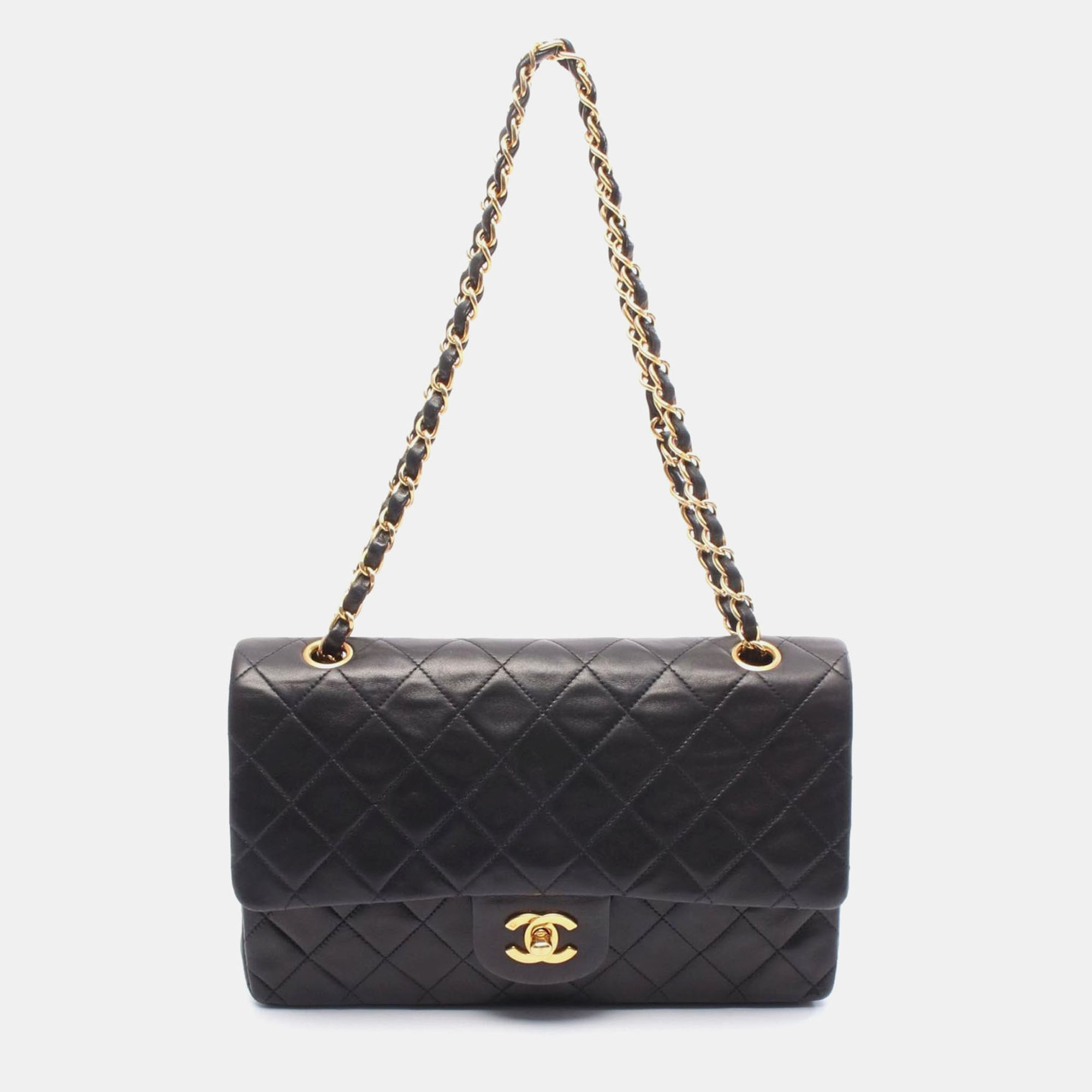 

Chanel Matelasse W Flap Chain Shoulder Bag Lamb Leather Black Ghw Cc