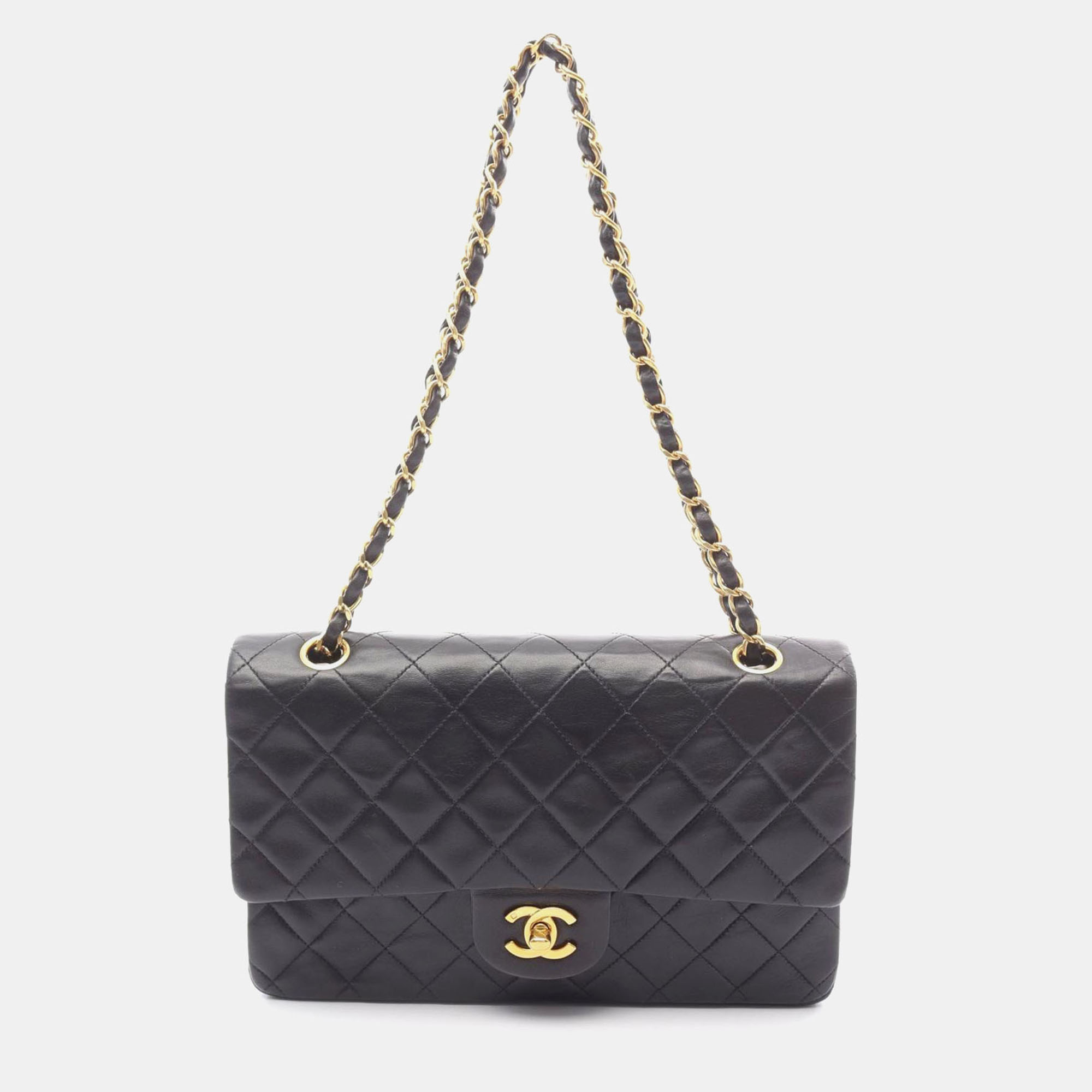 

Chanel Matelasse W Flap Chain Shoulder Bag Lamb Leather Black Ghw Cc