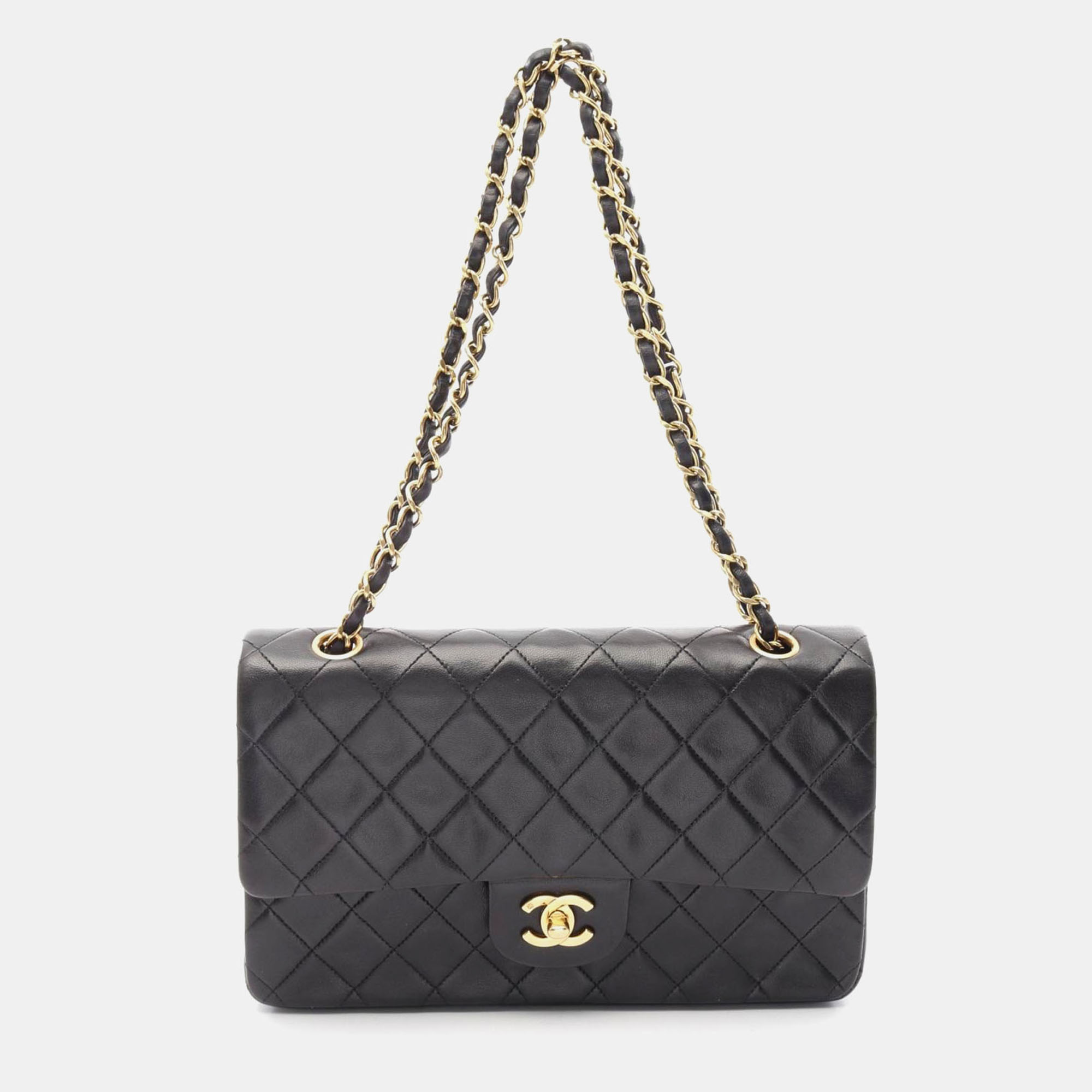 

Chanel Matelasse Double Flap Chain Shoulder Bag Lambskin Black Ghw