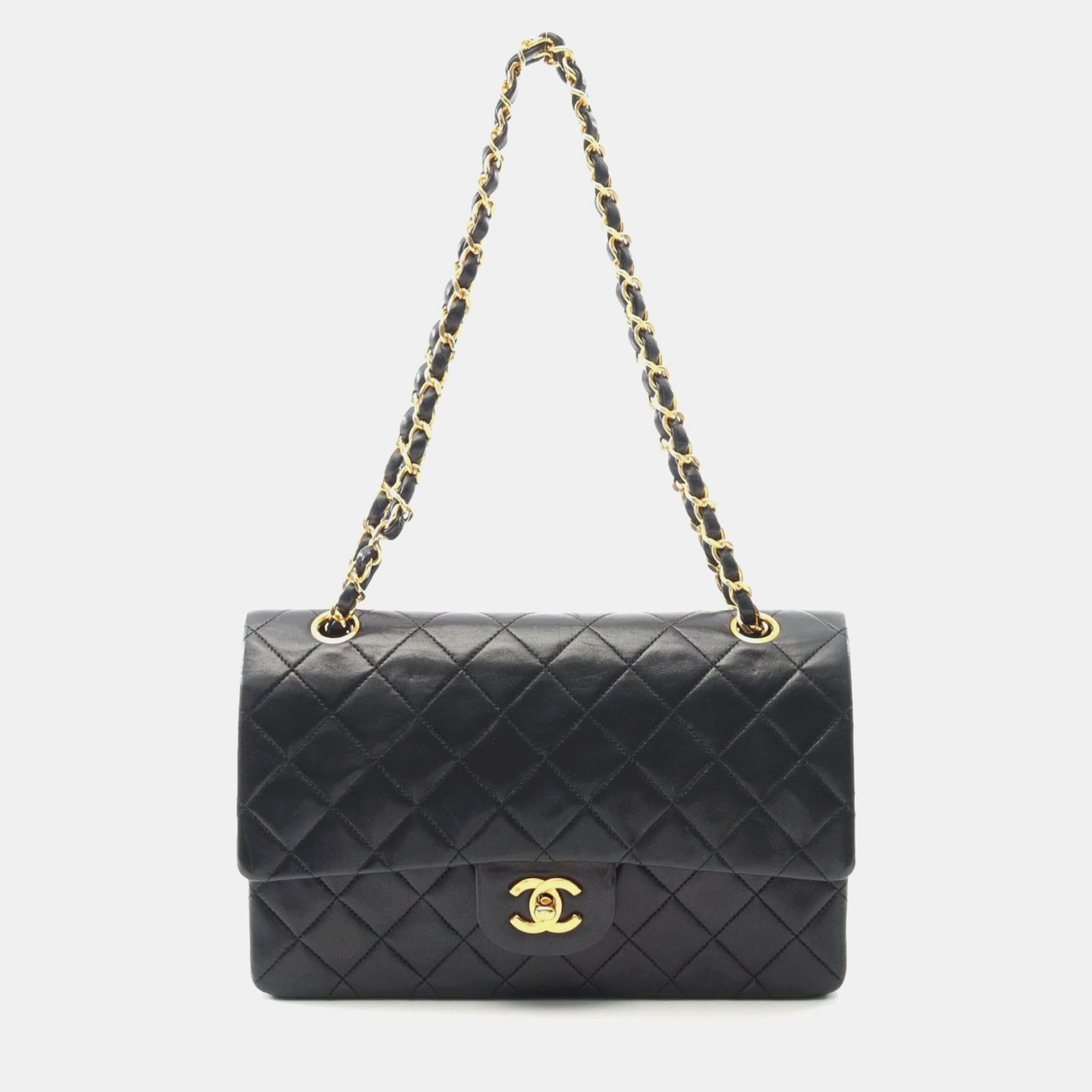 

Chanel Matelasse Double Flap Chain Shoulder Bag Lambskin Black Ghw