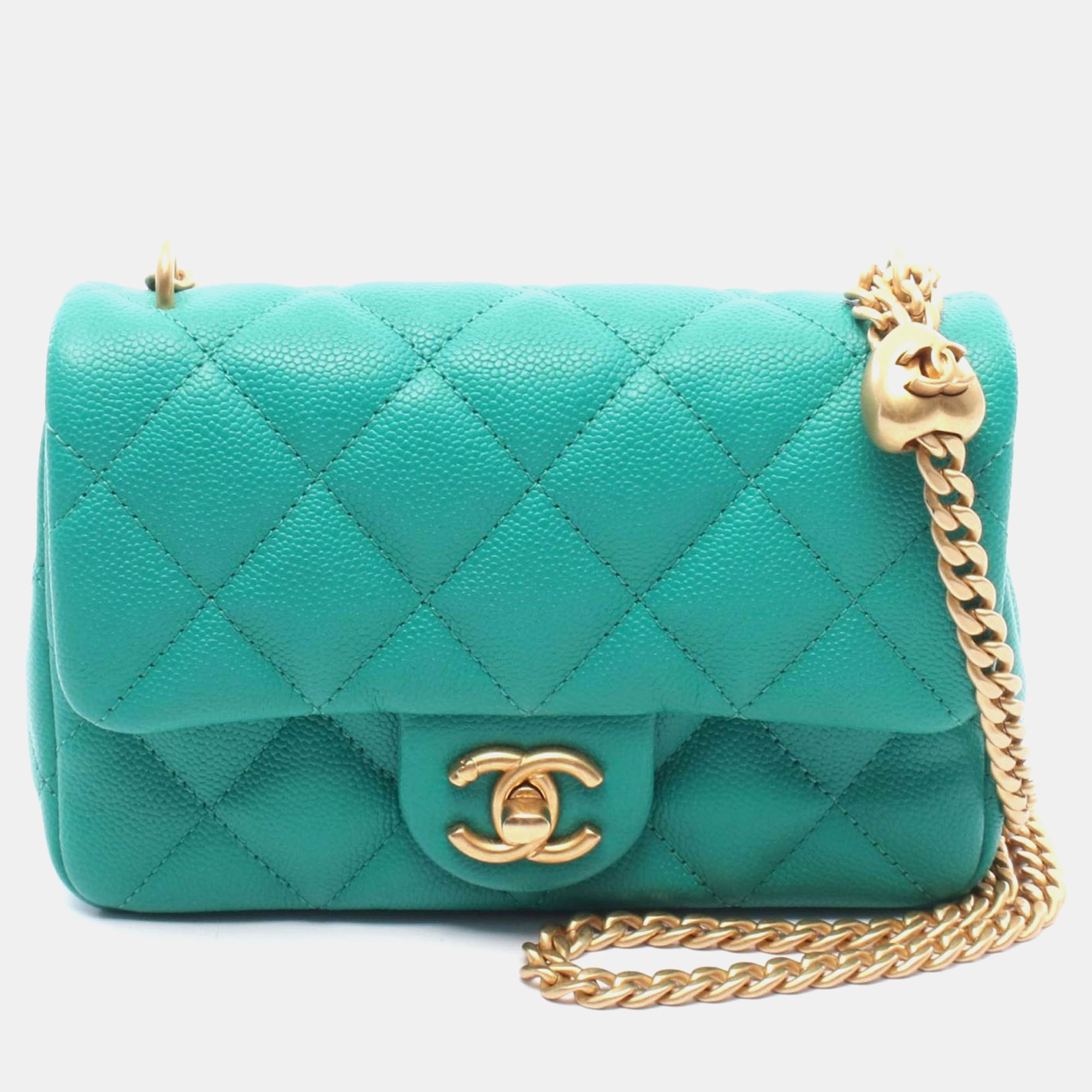

Chanel Green Grained Calfskin Chain Shoulder Bag