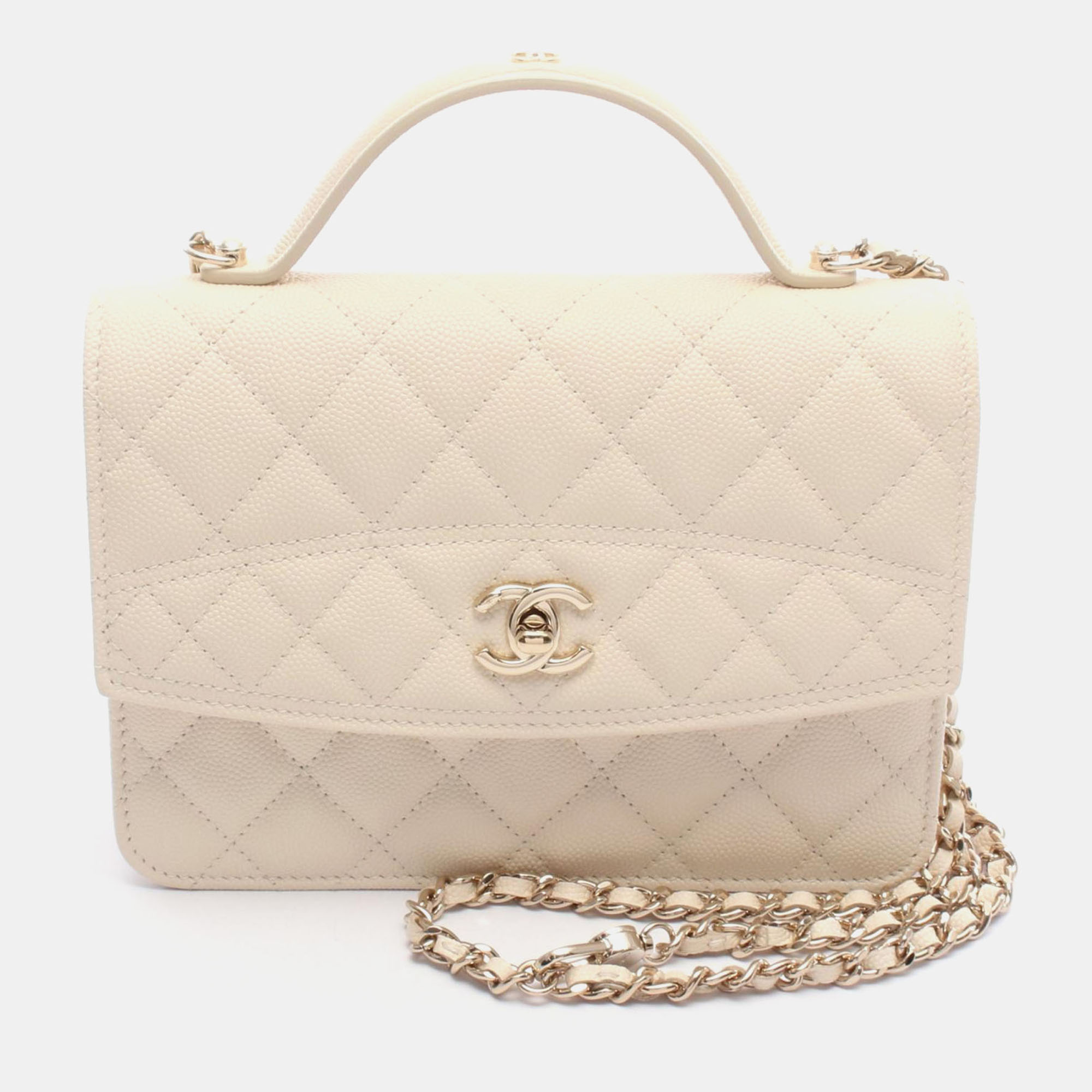

Chanel Matelasse Top Handle Chain Shoulder Backpack Bag Calfskin Ghw, Beige