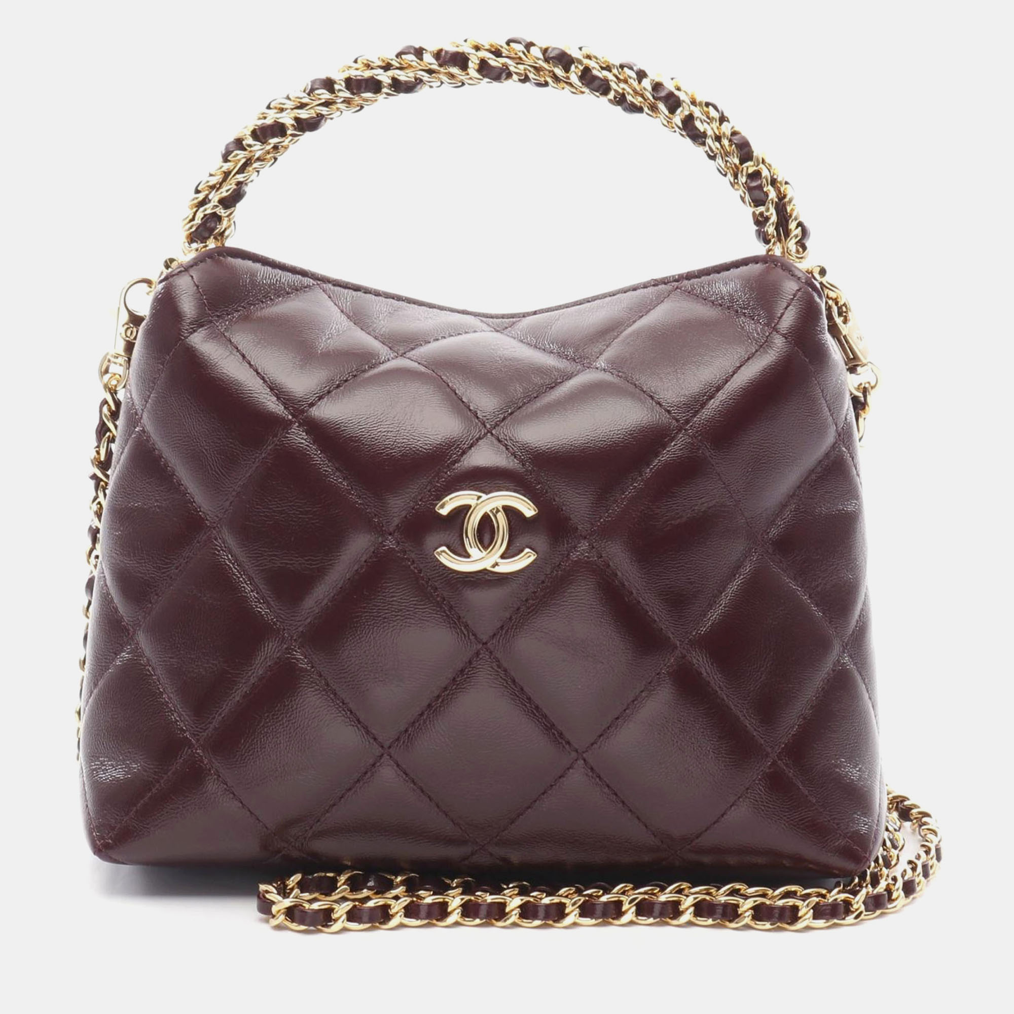 

Chanel Matelasse Chain Shoulder Handbag Leather Bordeaux Ghw, Red