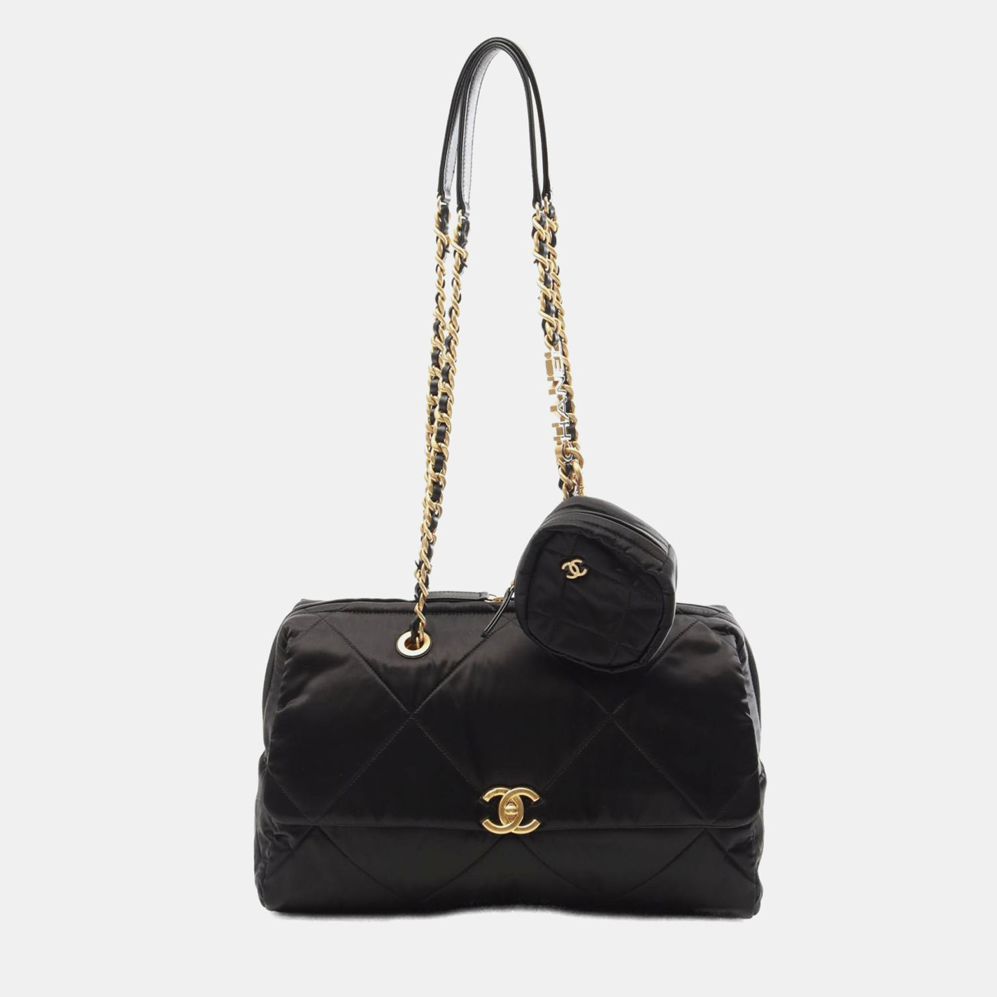 

Chanel Matelasse Large Bowling Chain Shoulder Bag Nylon Black Ghw