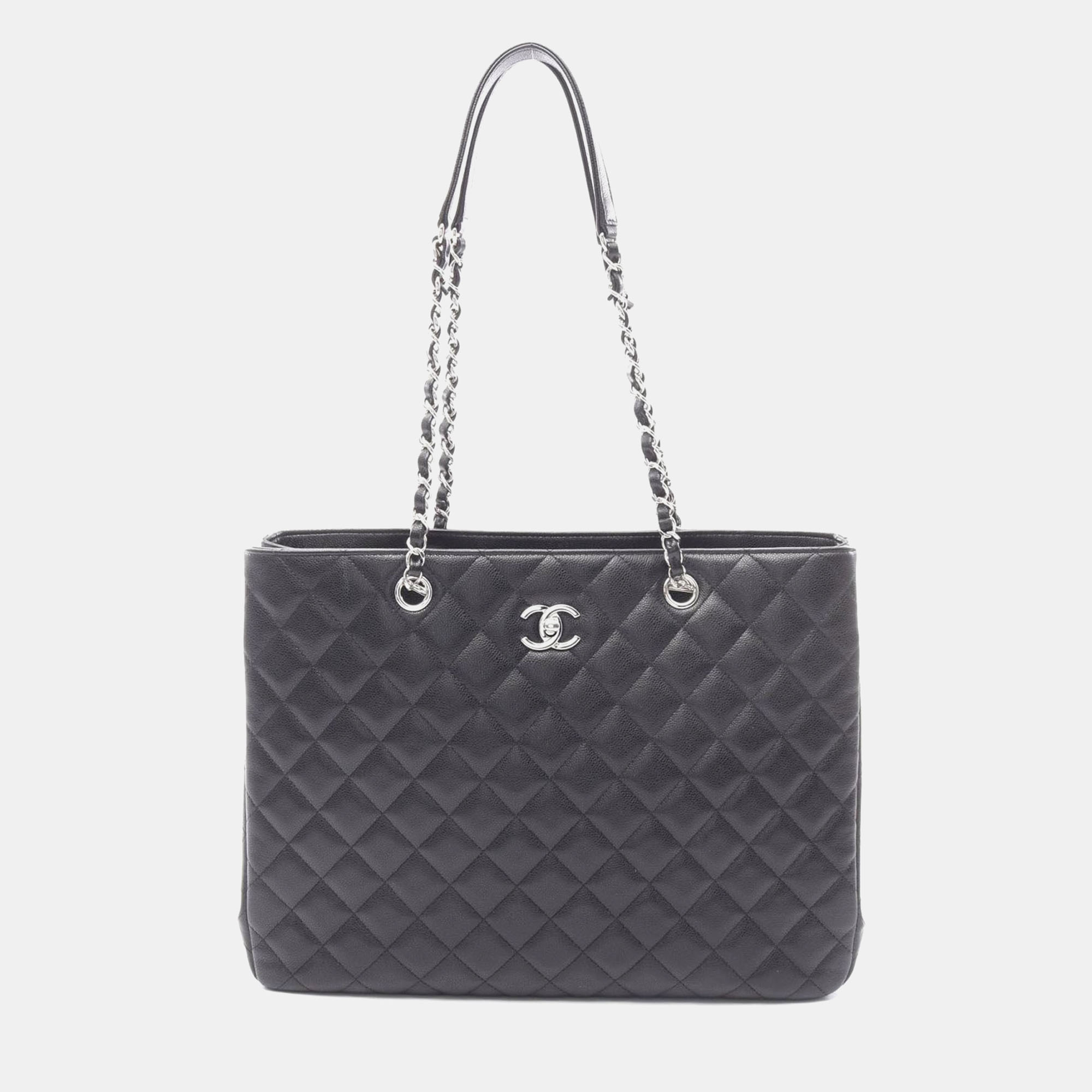 

Chanel Matelasse Large Shopping Chain Shoulder Tote Bag Leather Black Cc